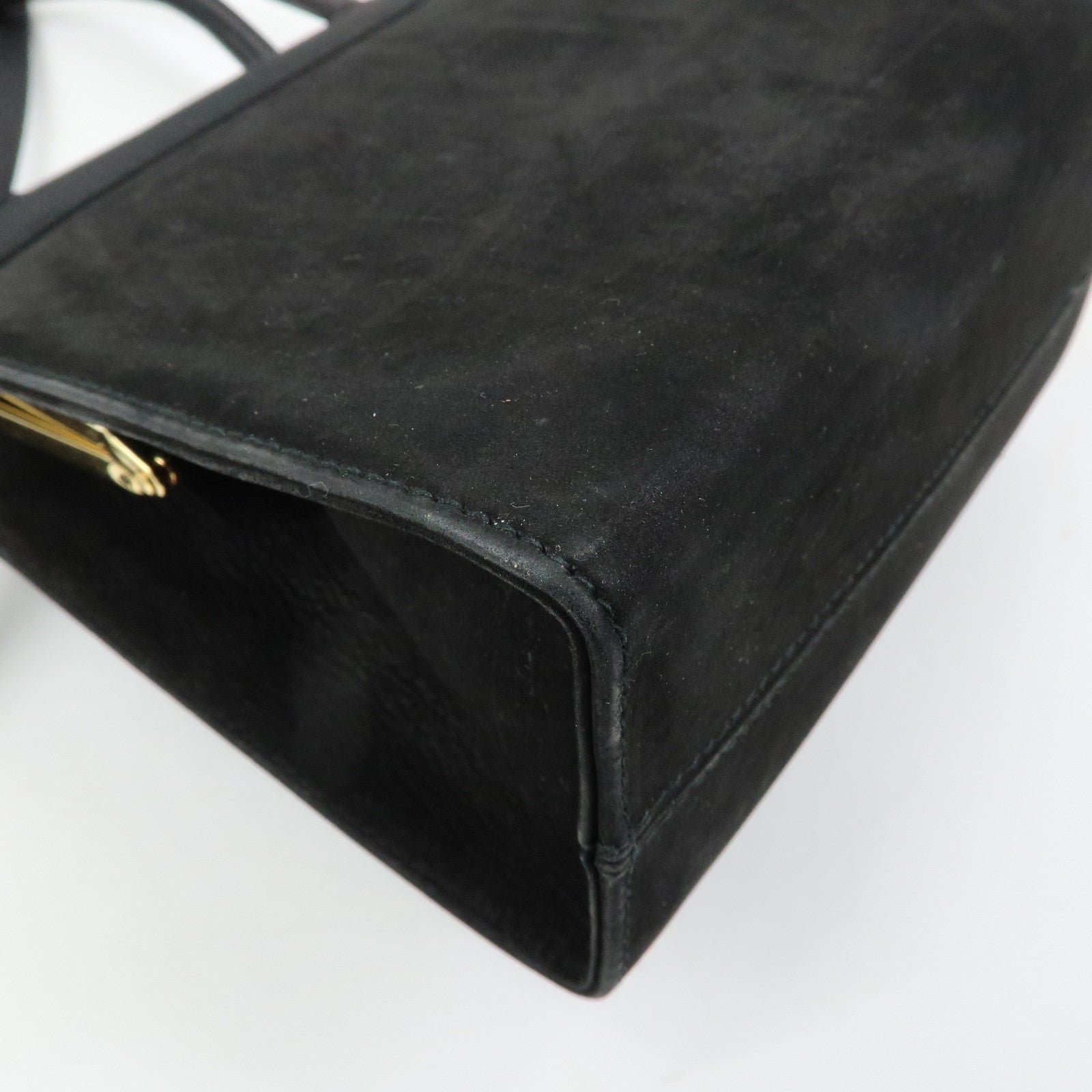 Ferragamo Varra Ribbon Suede Leather 2Way Bag Hand Bag Black