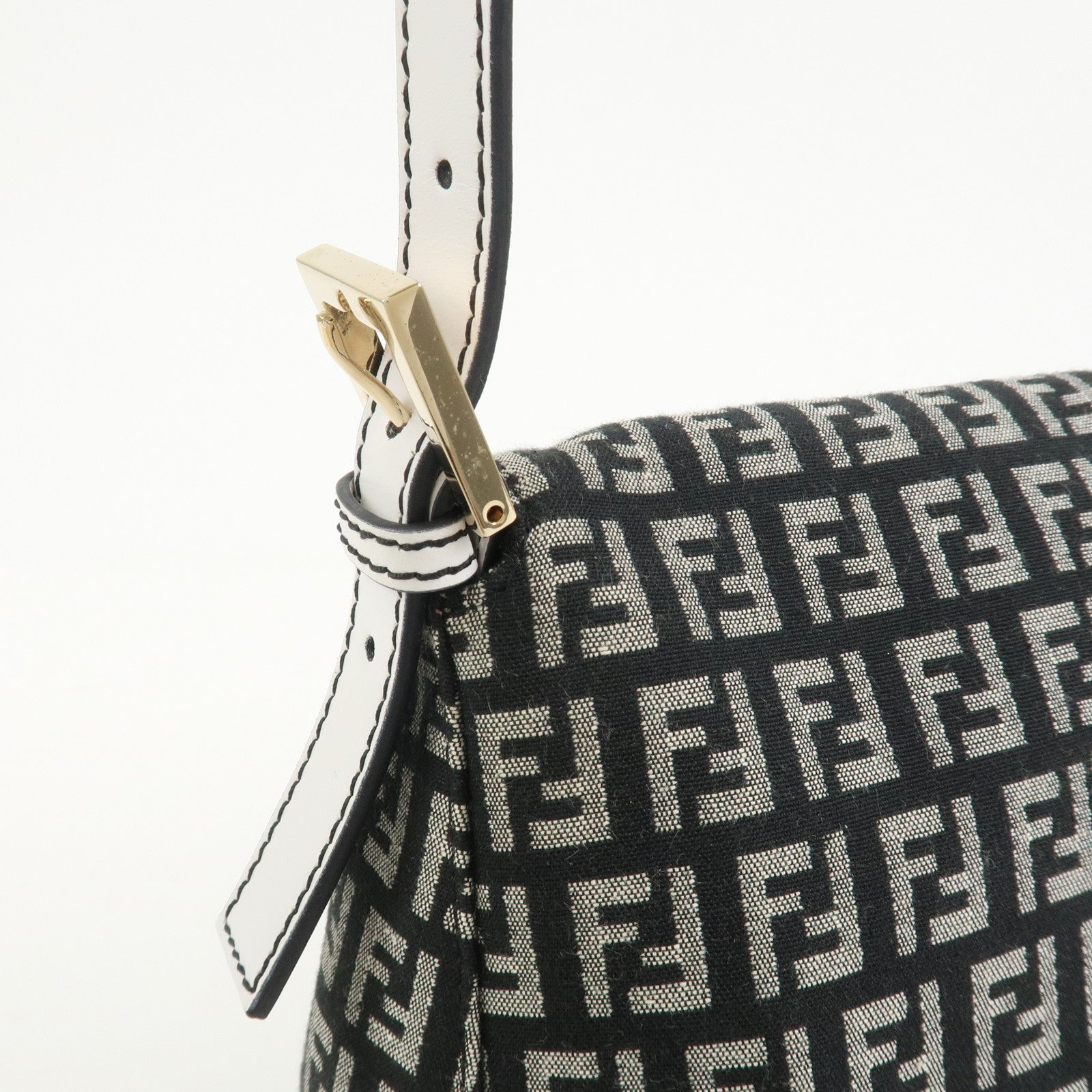 FENDI Mamma Baguette Zucchino Leather Canvas Shoulder Bag 8BR001
