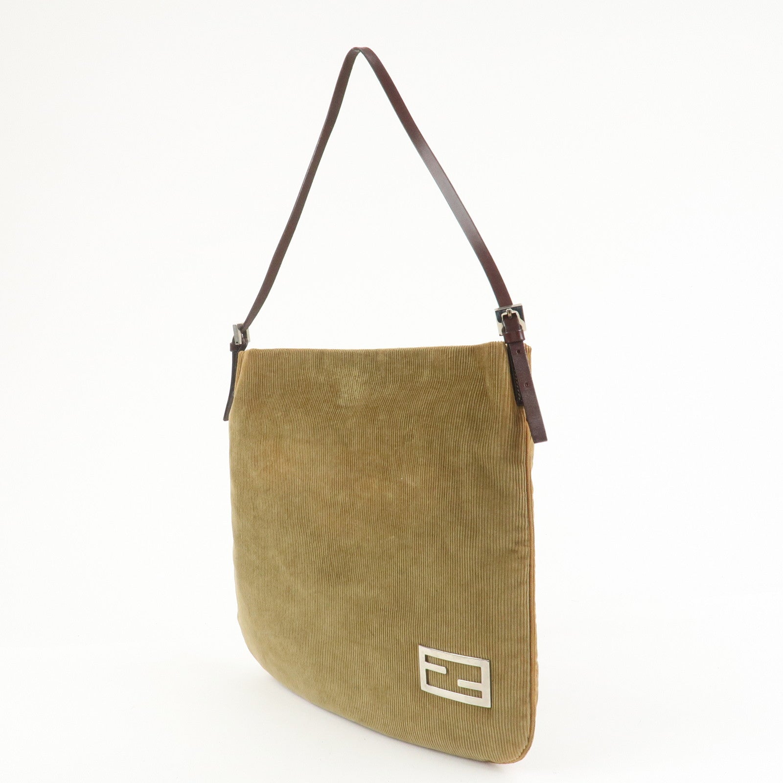 FENDI Corduroy Leather Shoulder Bag Brown 26733