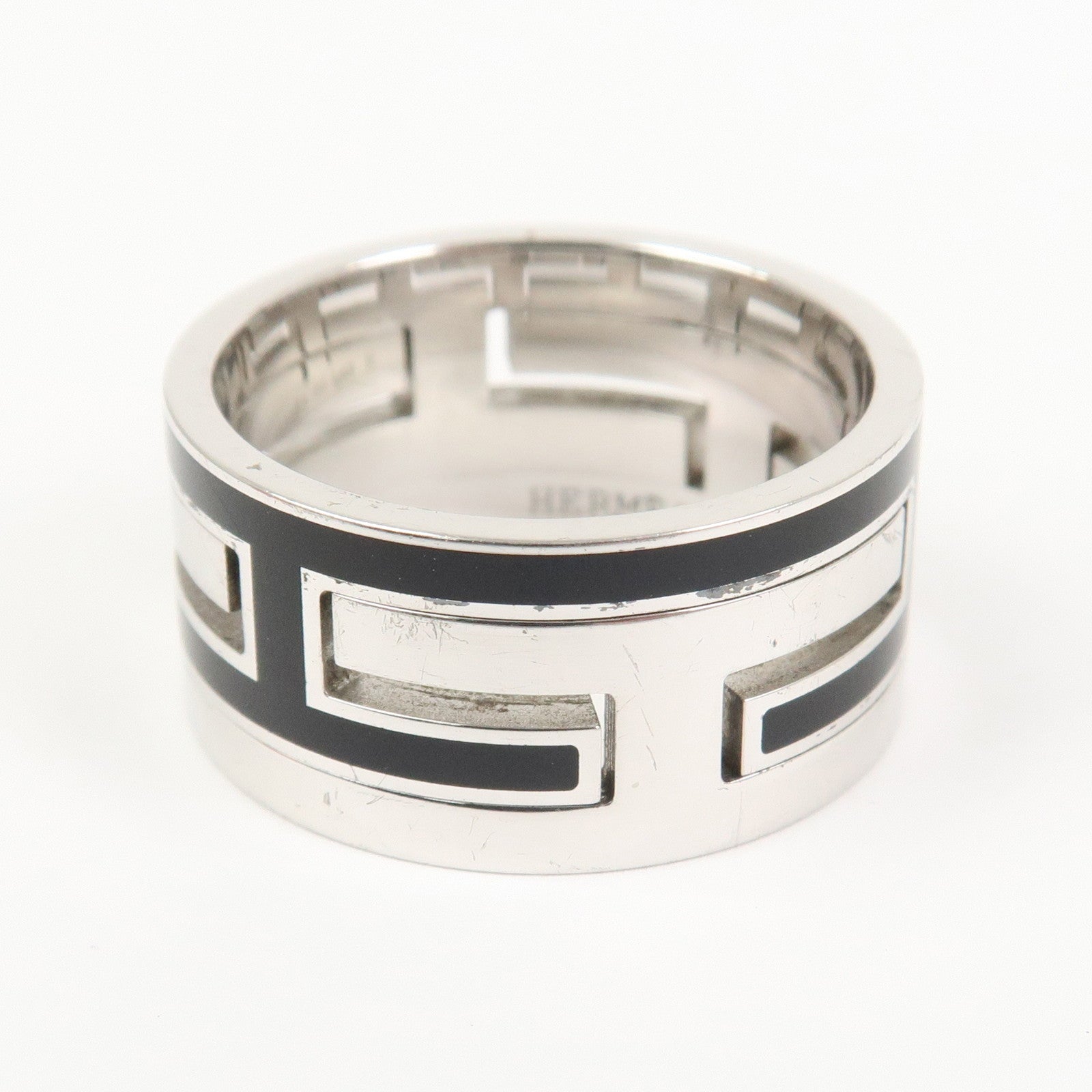 HERMES Move Ash Enamel Logo Ring SV925 Silver Black