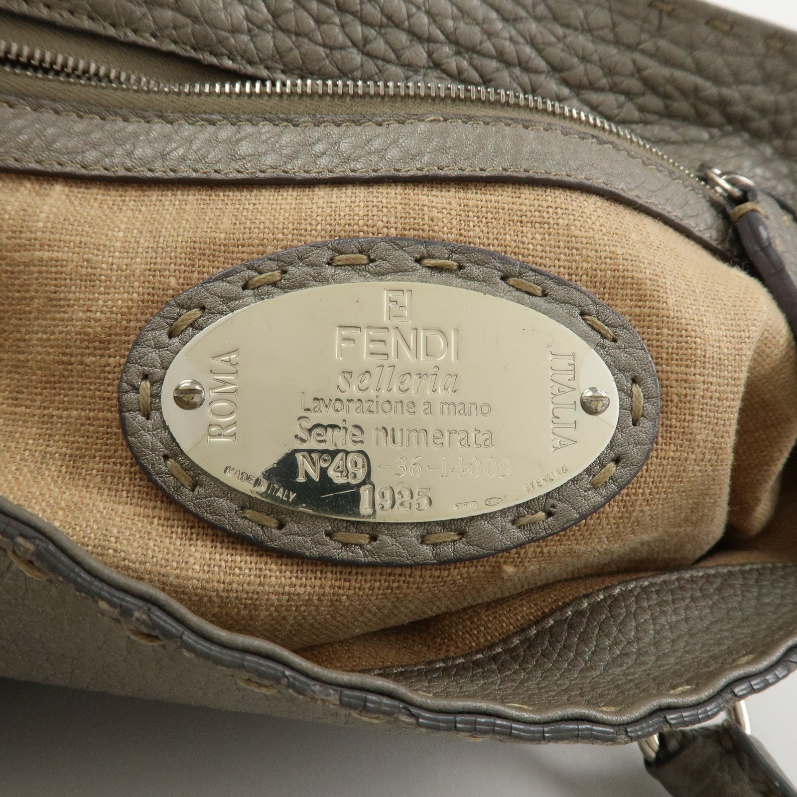 FENDI Seleria Mini Linda Leather Hand Shoulder Bag Greige 8BR486