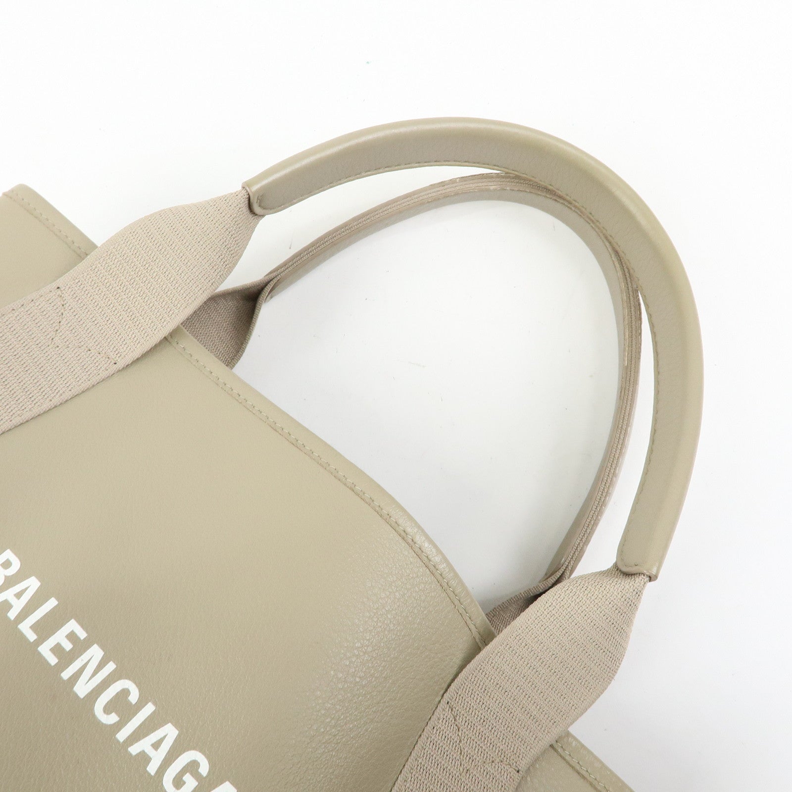 BALENCIAGA Navy Cabas Leather Small Tote Bag Beige 339933