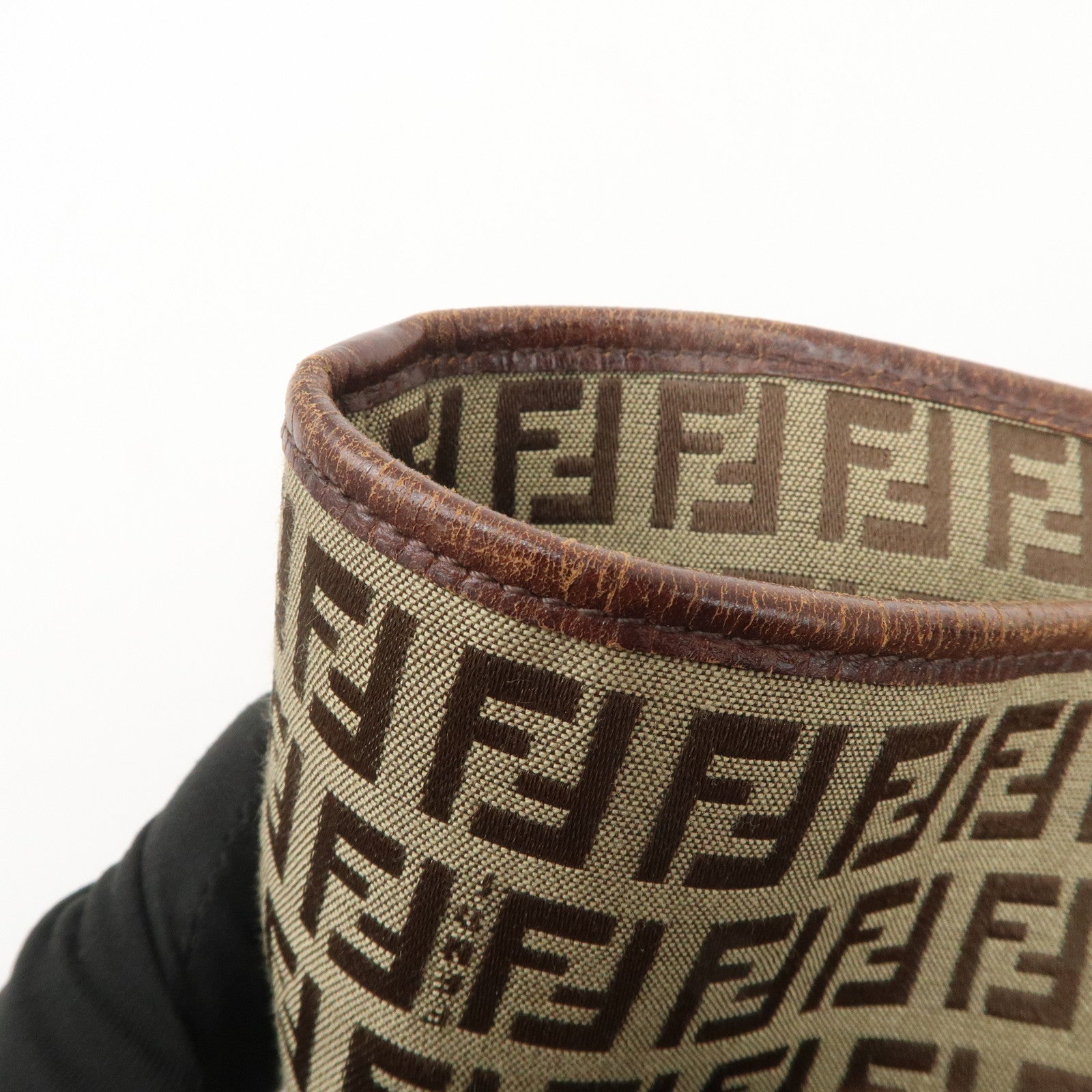 FENDI Zucchino Canvas Leather Tote Shoulder Bag Beige Brown 8BH127