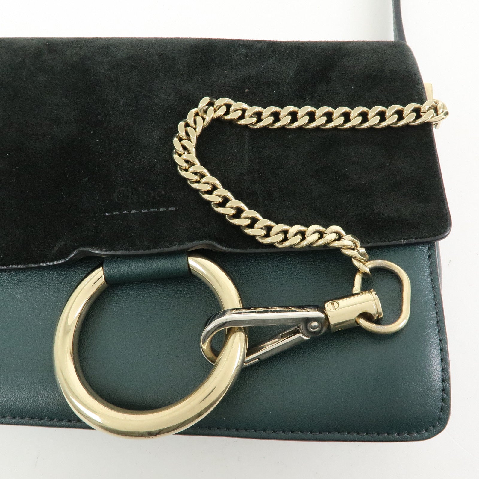 Chloe Faye Suede Leather Shoulder Bag Crossbody Bag Dark Green