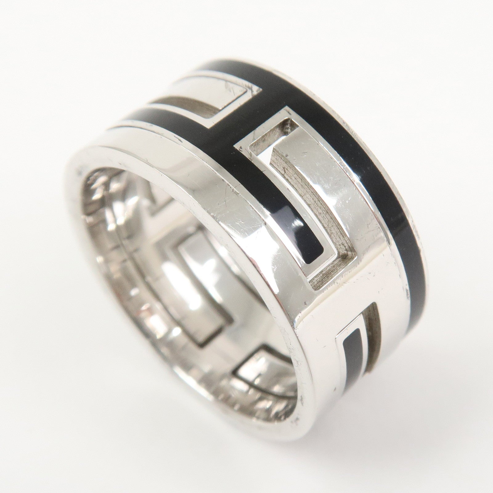 HERMES Move Ash Enamel Logo Ring SV925 Silver Black