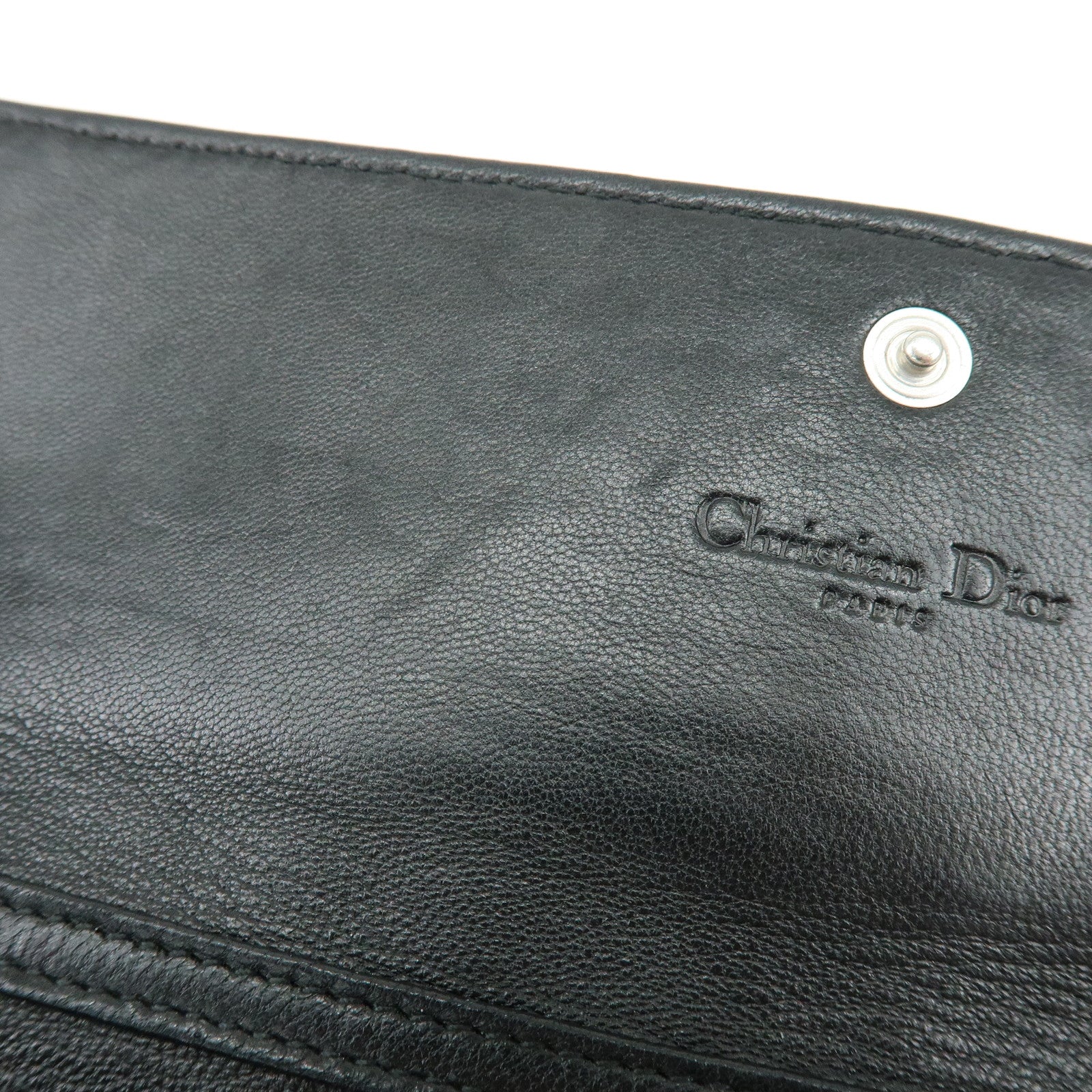 Christian Dior Leather Chain Wallet WOC Hand Bag Black
