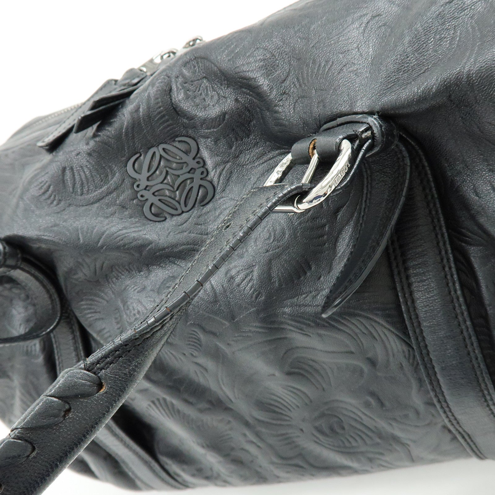 LOEWE Canela Nappa Leather Mini Boston Bag Shoulder Bag Black