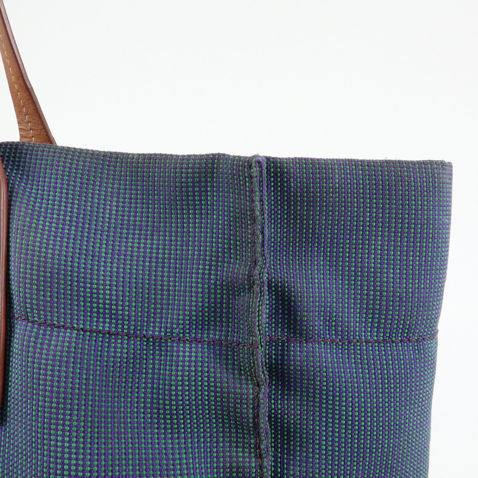 MIU MIU Logo Canvas Leather Tote Bag Shoulder Bag Blue Brown