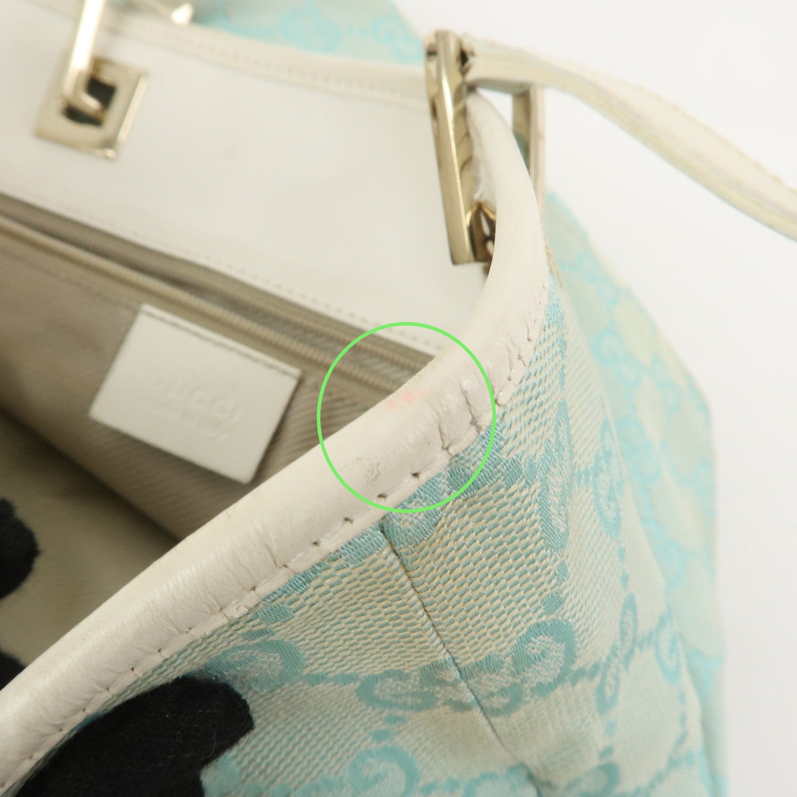 GUCCI GG Canvas Leather Shoulder Bag Hand Bag Light Blue 002.1099