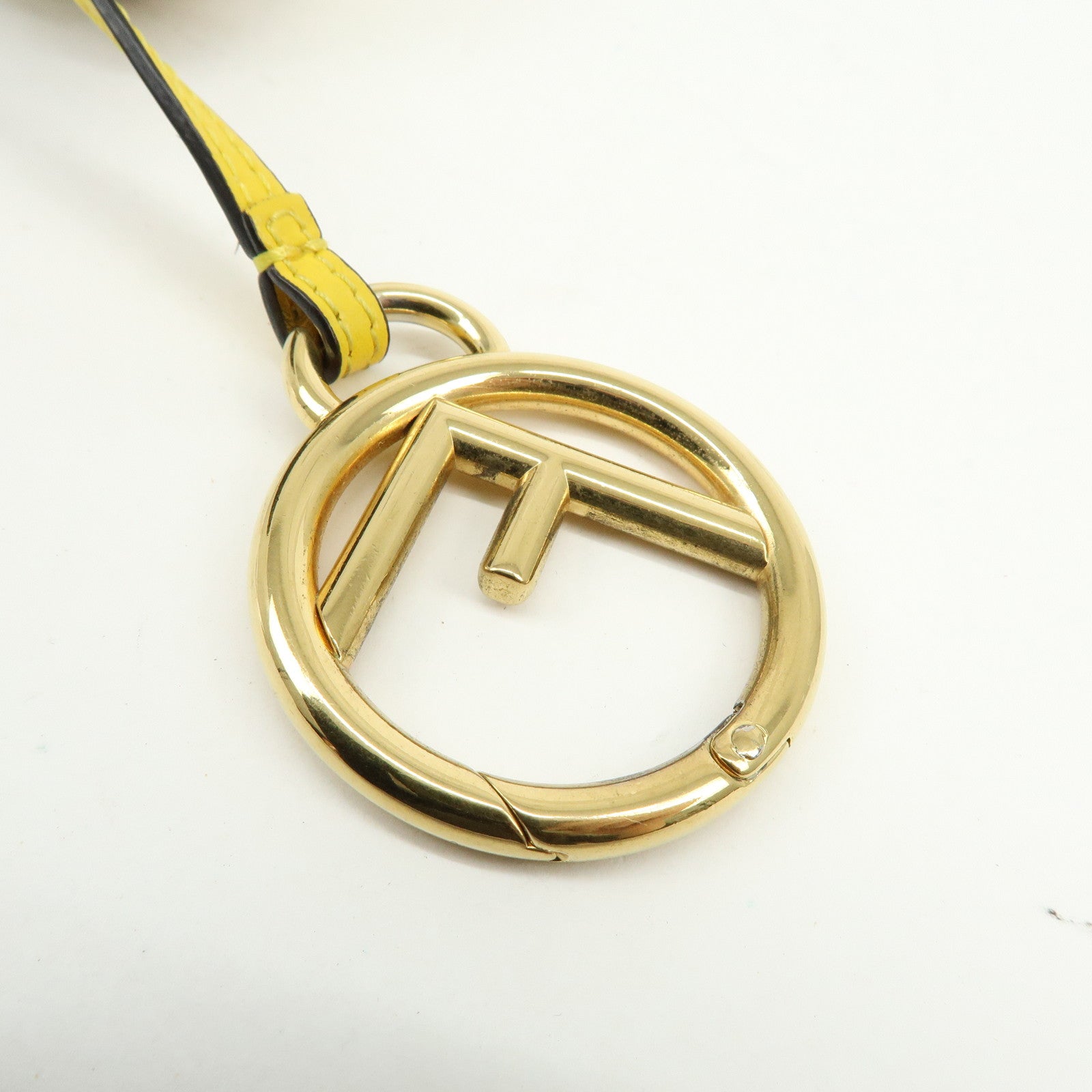 FENDI Zucca Canvas Leather Bag Charm Key Chain Yellow Brown 7AR671