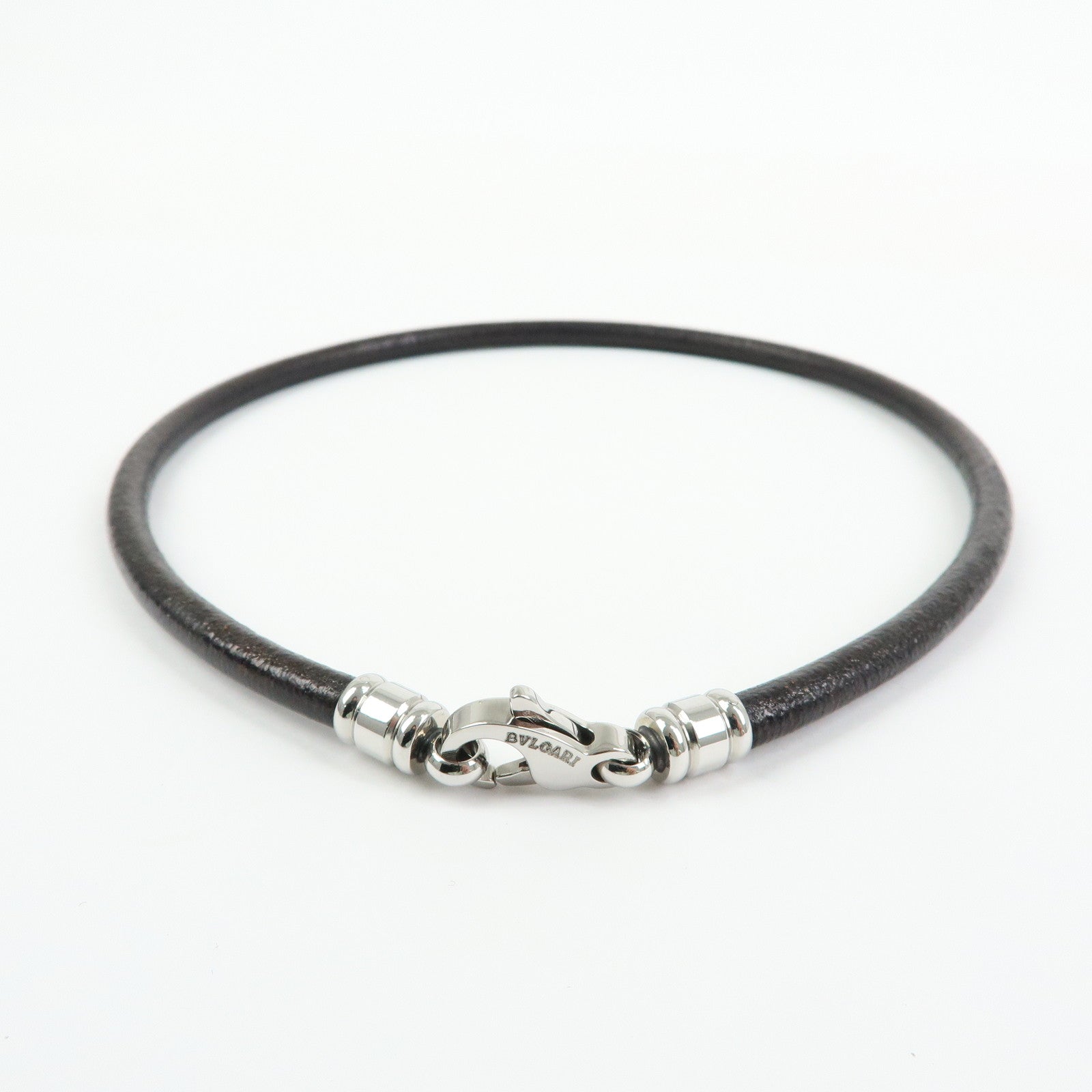 BVLGARI Leather Necklace Choker Double Wrap Bracelet Black