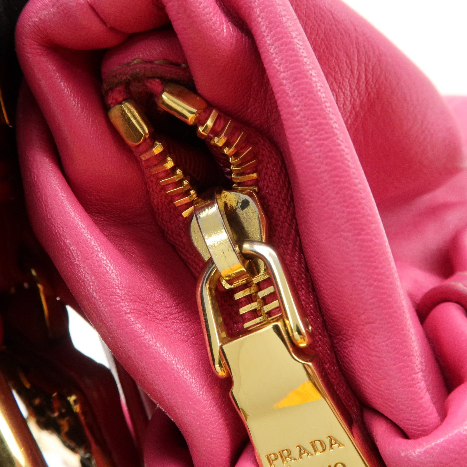 PRADA Logo Leather Shoulder Bag Pink Gold HDW