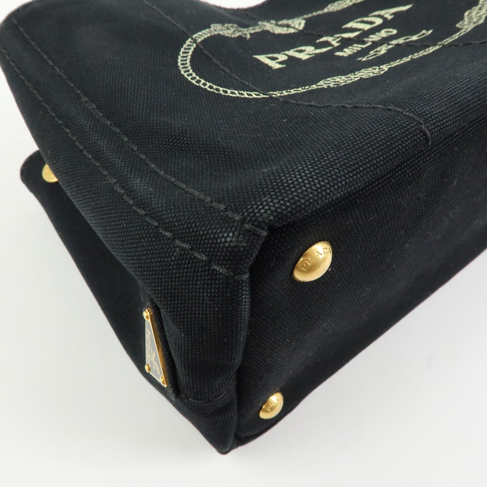 PRADA Canapa Triangle Logo Canvas Tote Bag Hand Bag Black