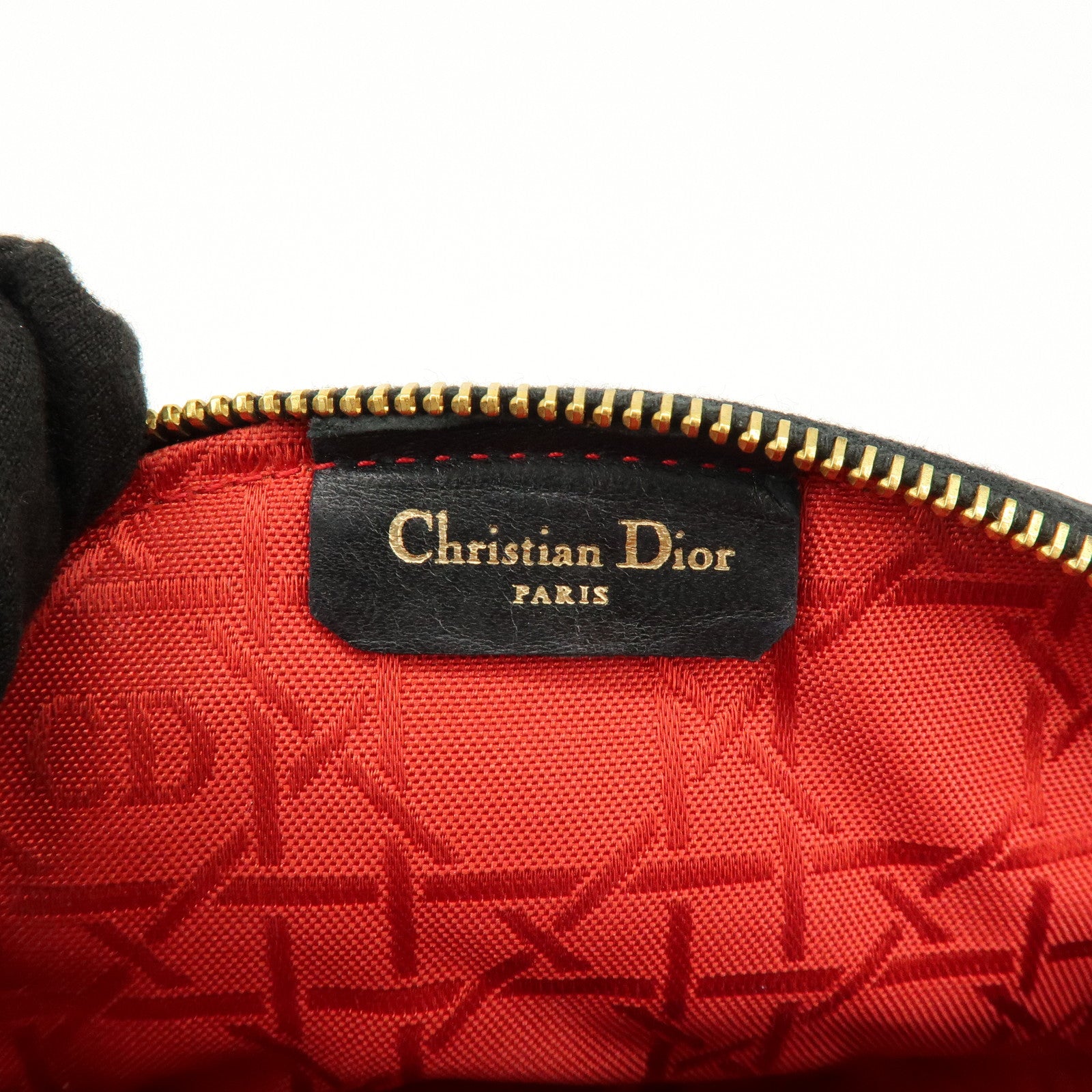 Christian Dior Cannage Lamb Skin Pouch Cosmetic Pouch Black