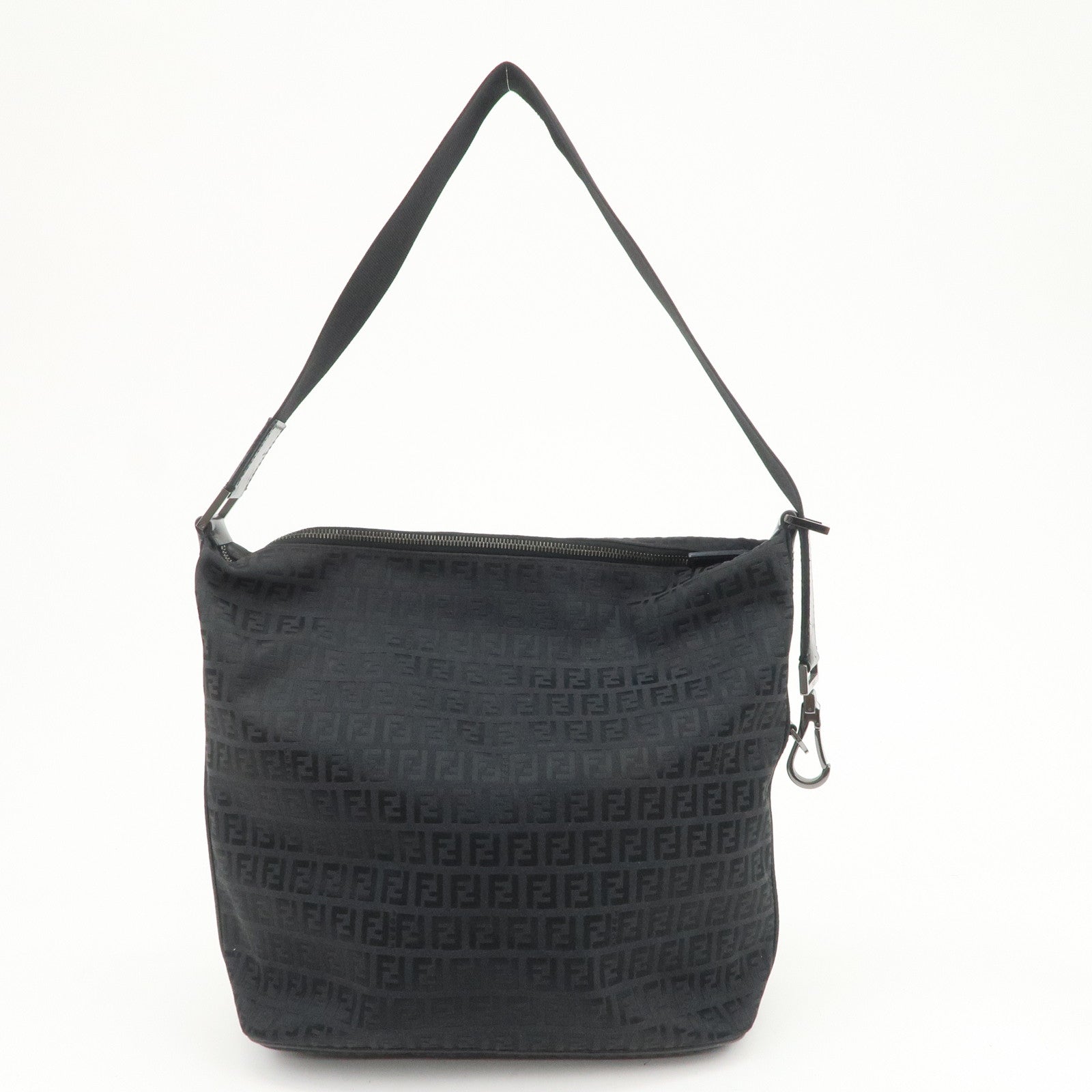 FENDI Zucchino Canvas Leather Shoulder Bag Hand Bag Black 7VA003