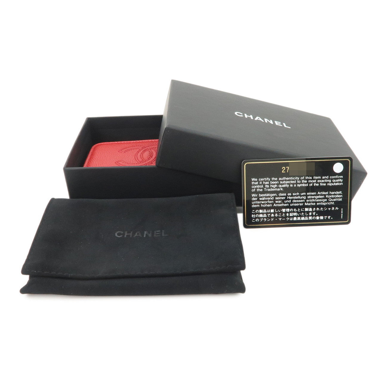 CHANEL COCO Mark Caviarskin Card Case Coin Case Red A68890