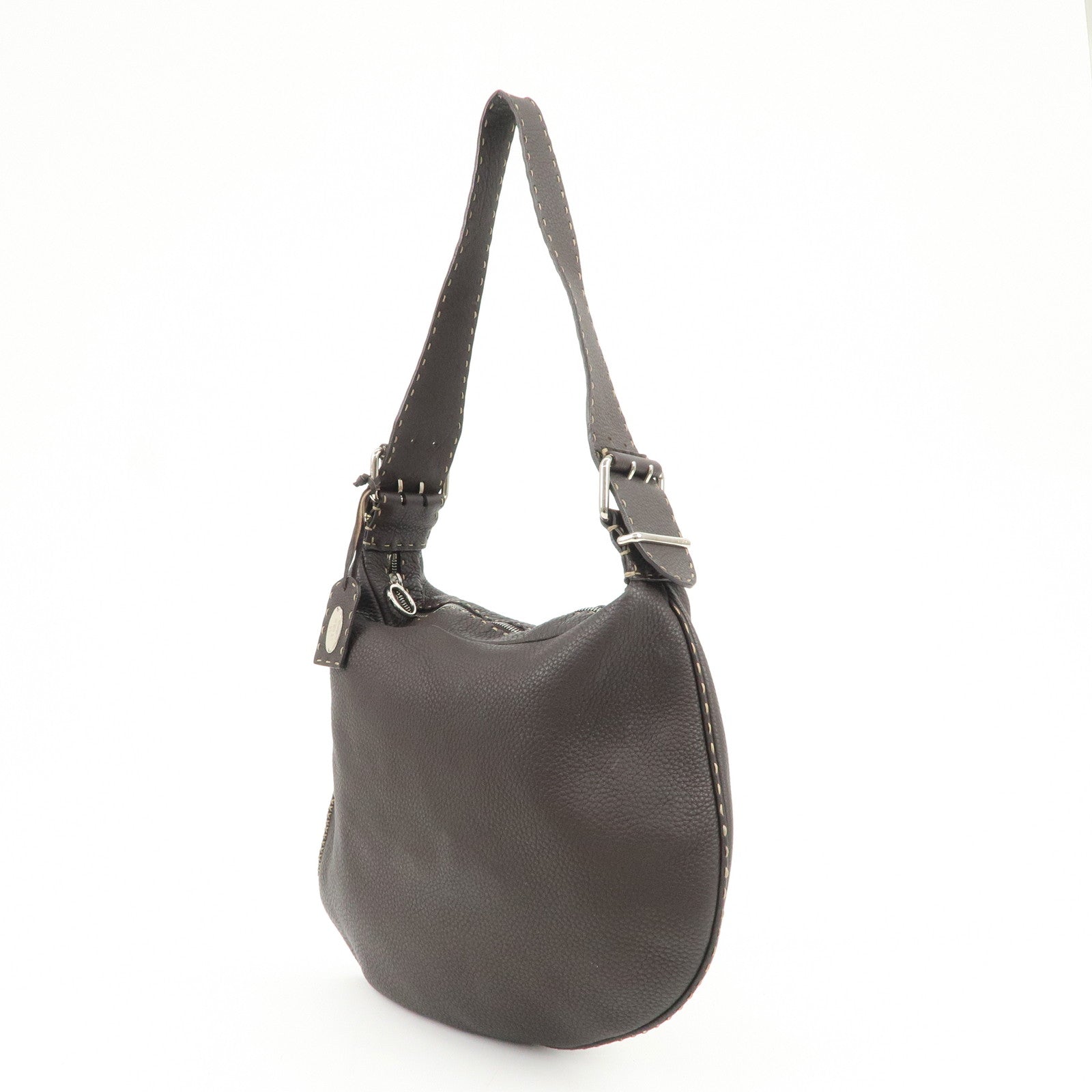 FENDI Selleria Leather Shoulder Bag Hand Bag Brown