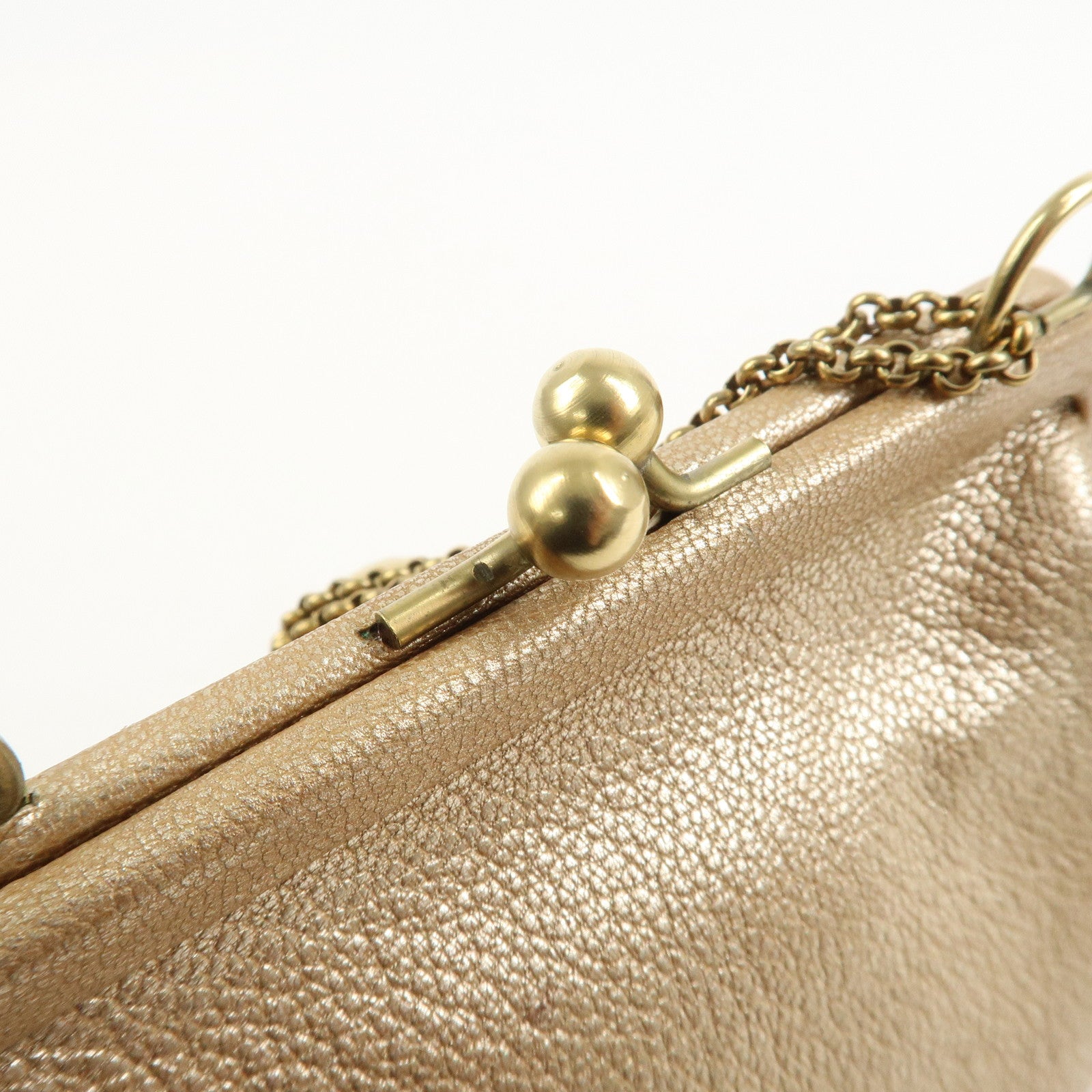 Ferragamo Leather Turtle Motif Chain Hand Bag Metallic Pink Beige