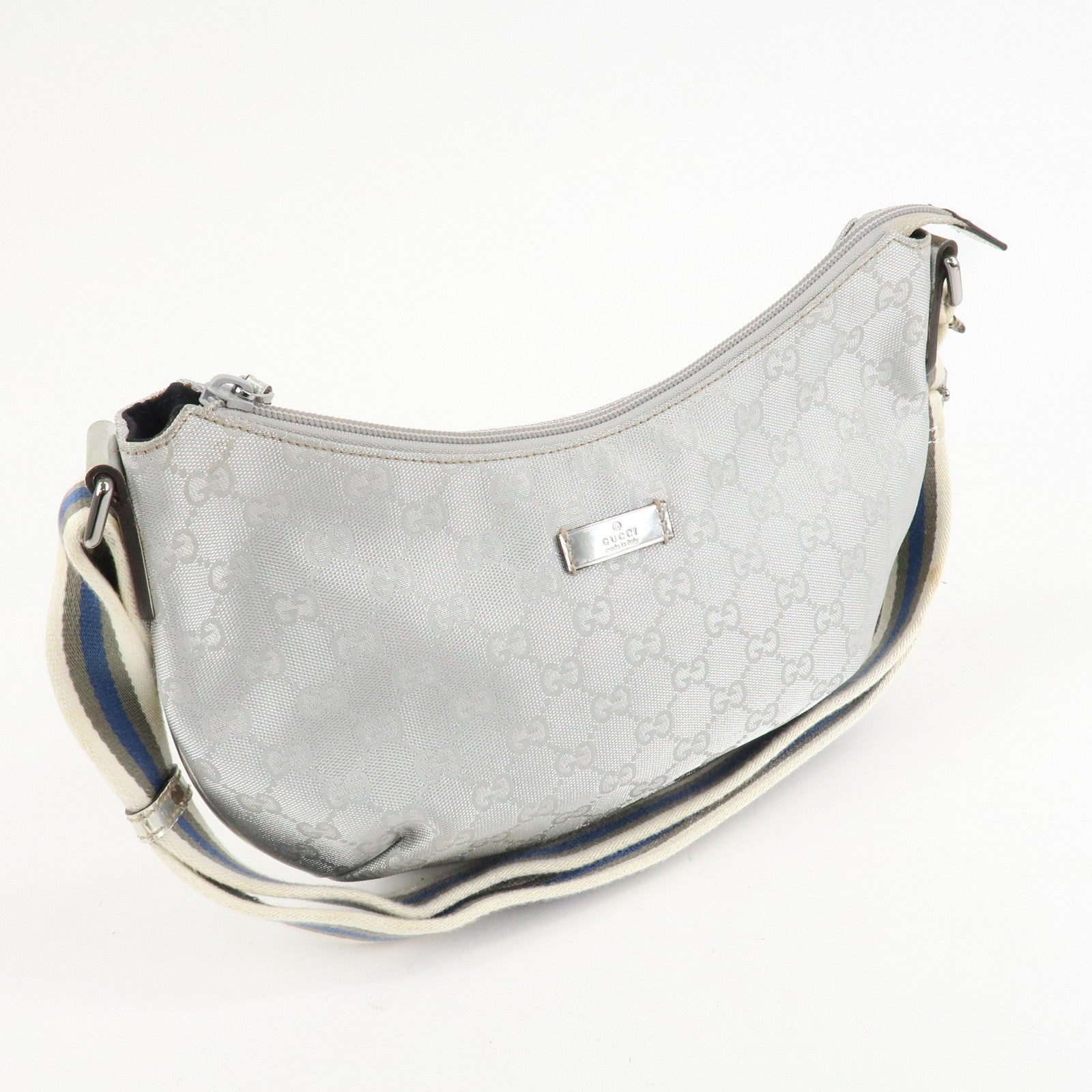 GUCCI Sherry GG Canvas Leather Shoulder Bag Silver 192756 Used