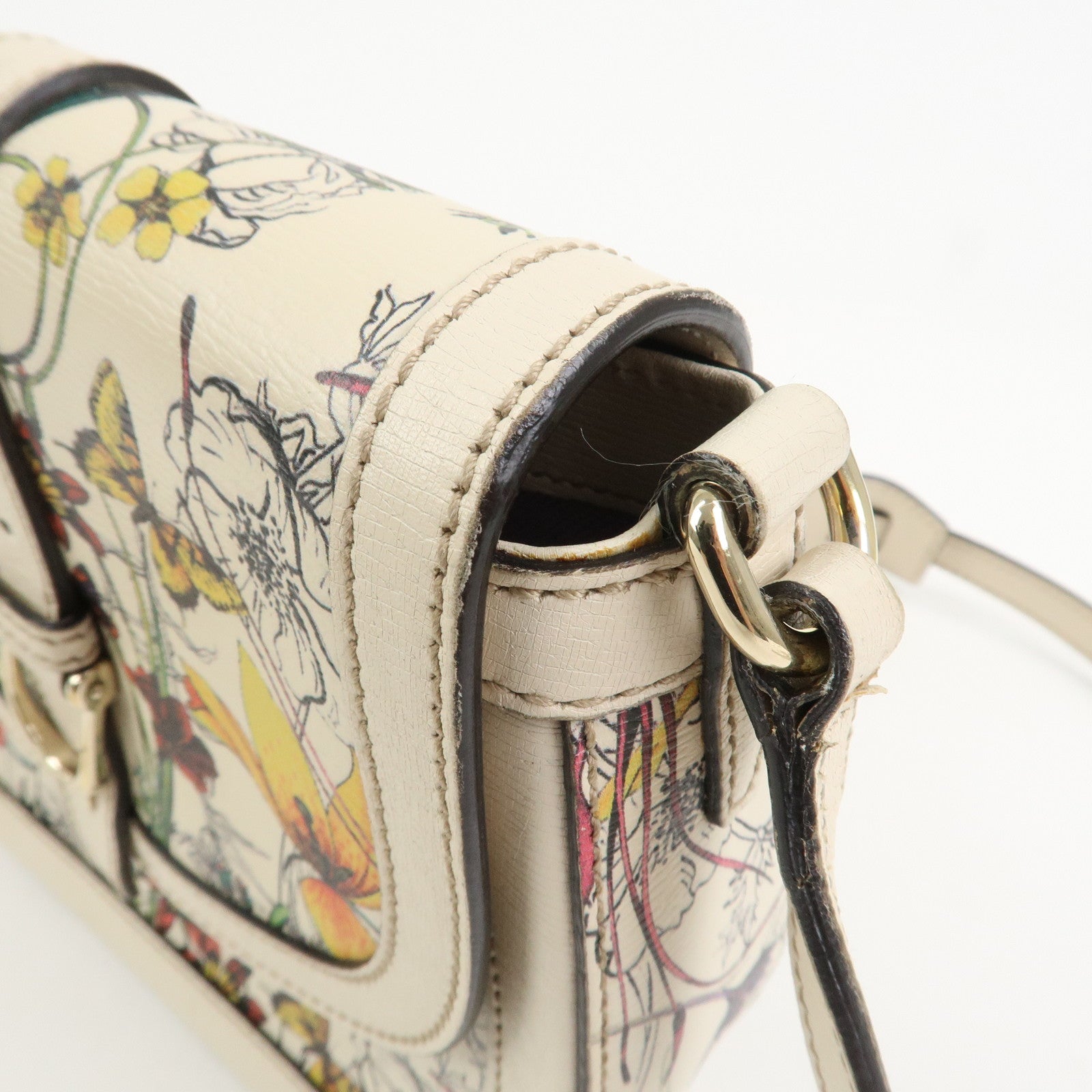 GUCCI Flora Leather Shoulder Bag Crossbody Bag Ivory 336749