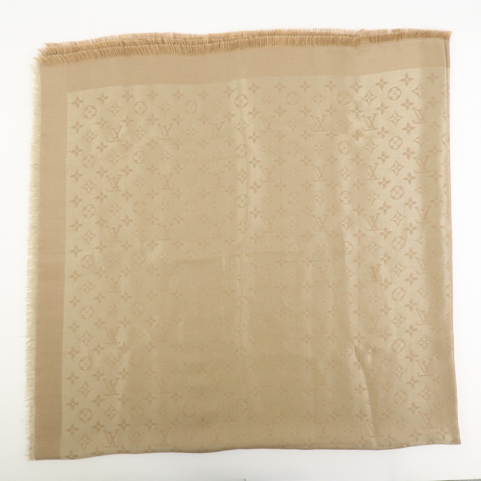 Louis Vuitton Shawl Monogram Shine Silk Rayon Scarf Beige M70459