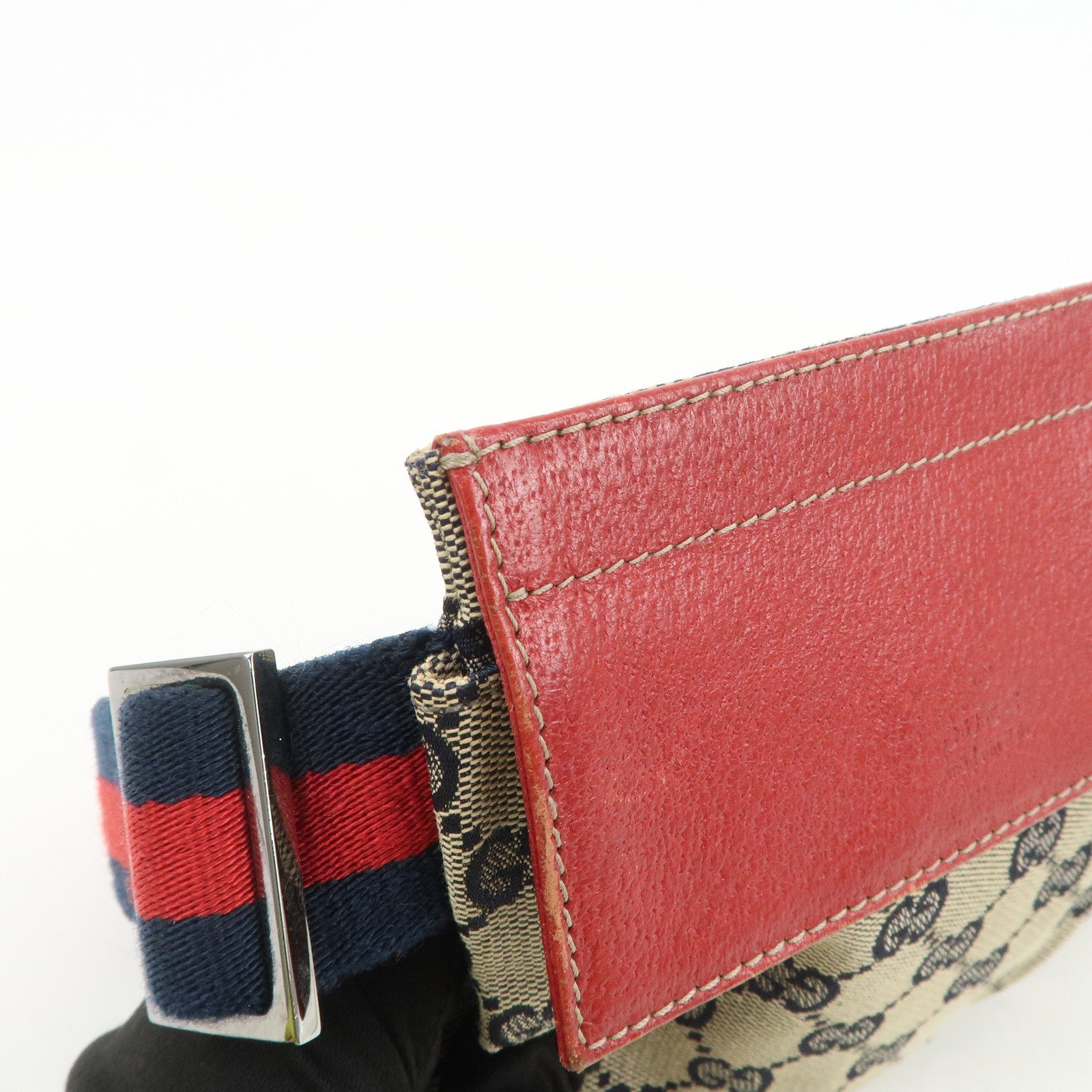 GUCCI Sherry GG Canvas Waist Bag Crossbody Bag Beige Red 28566