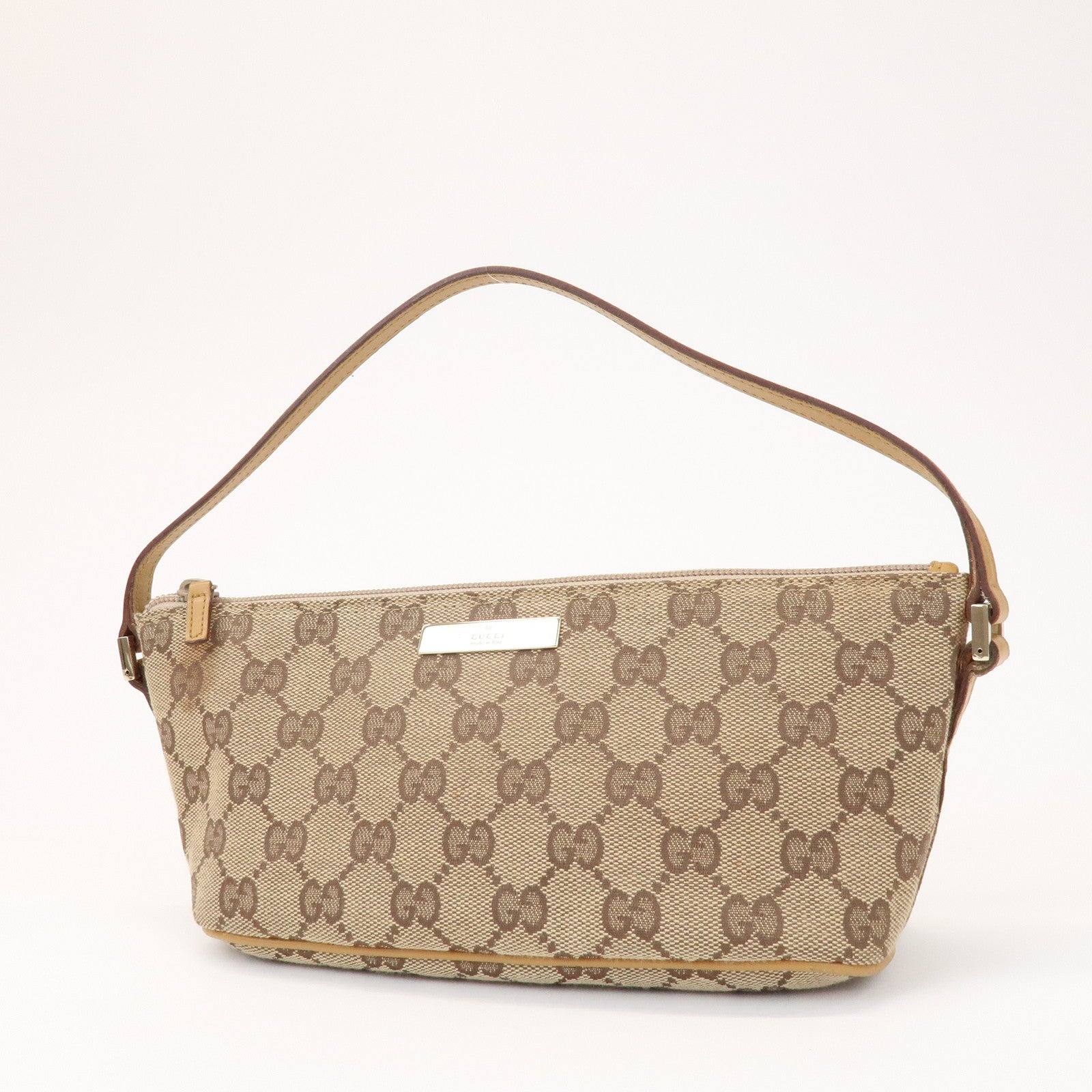 GUCCI Boat Bag GG Canvas Leather Accessory Pouch Hand Bag 039・1103