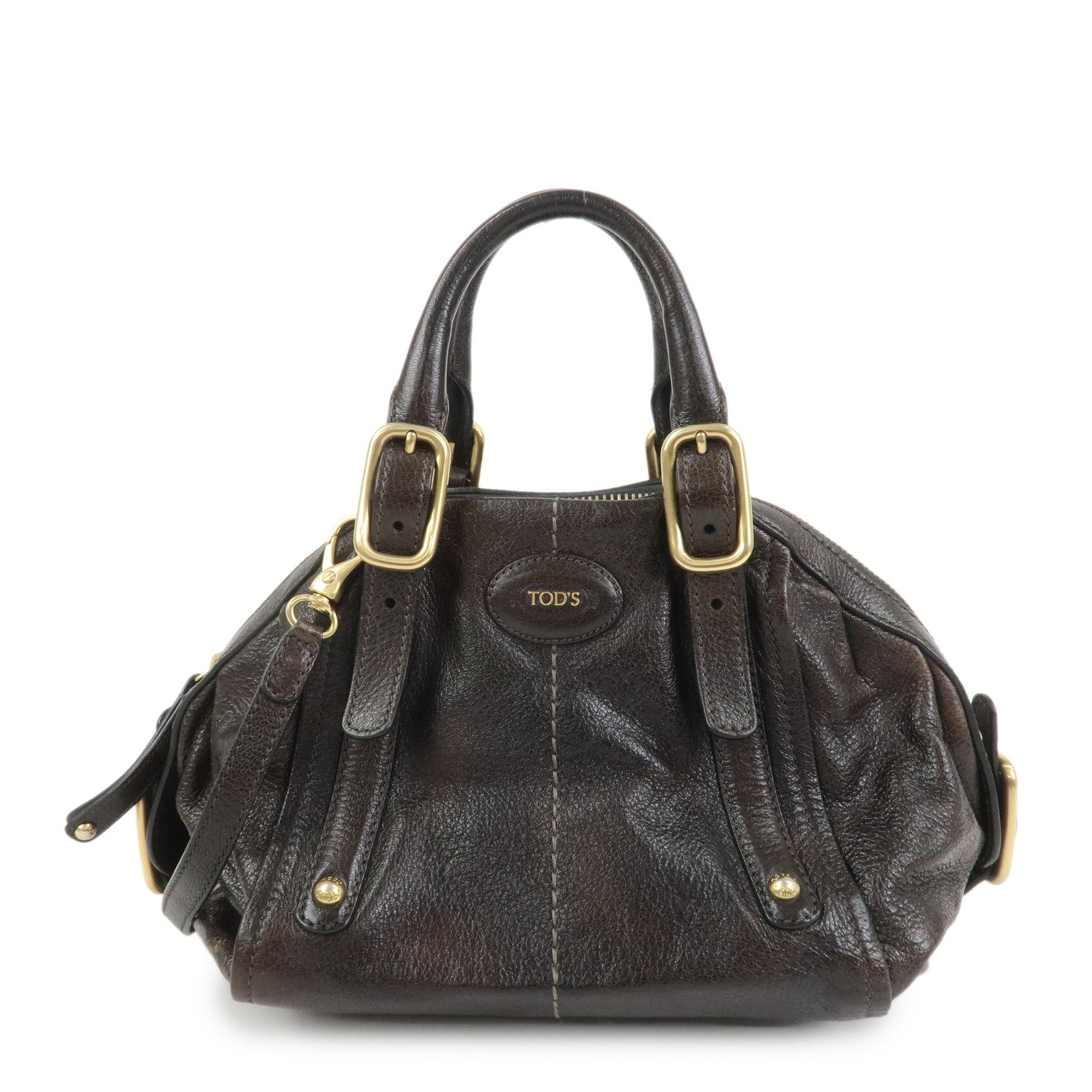 TOD'S G Line Leather 2Way Bag Hand Bag Shoulder Bag Dark Brown