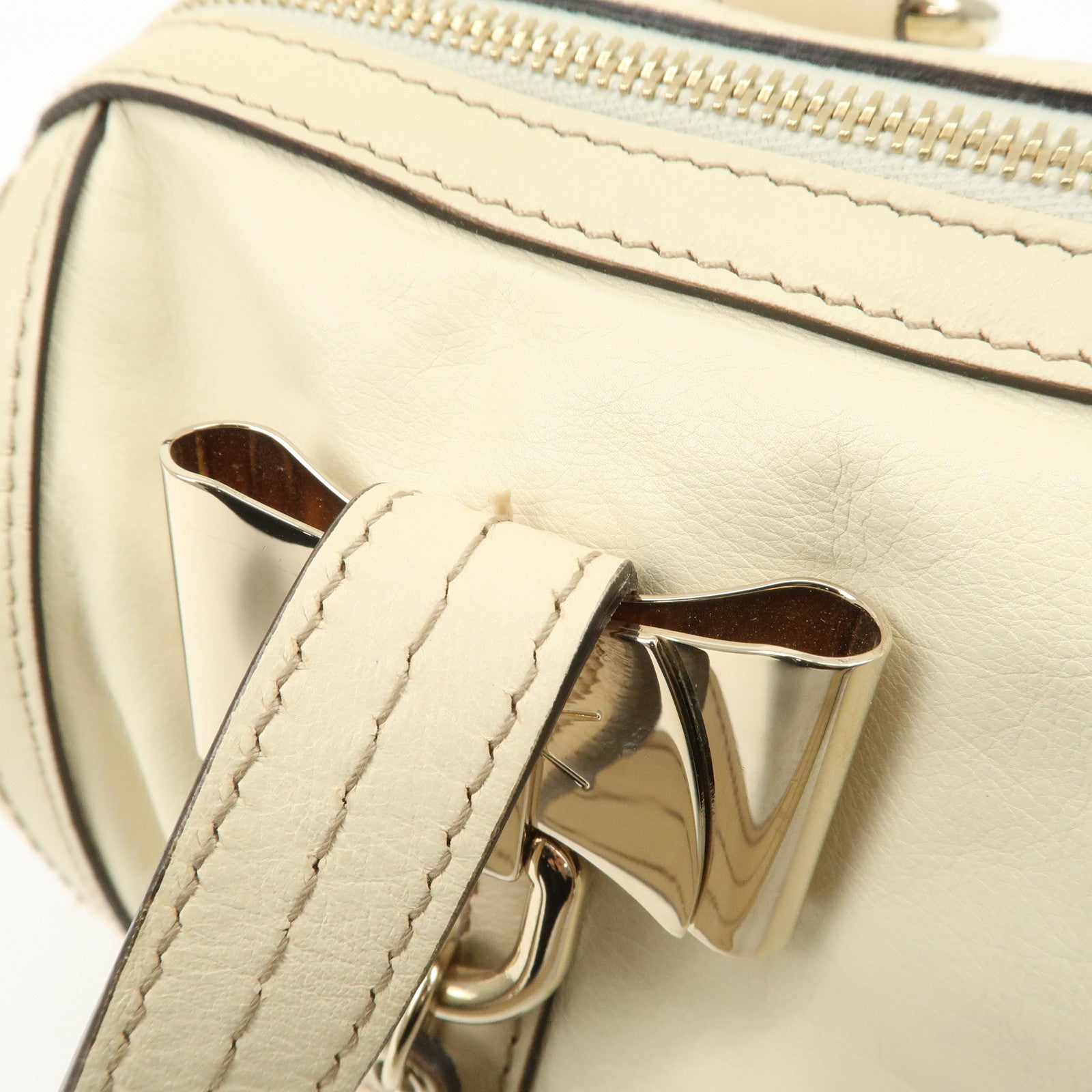 GUCCI Leather GG Crystal Hysteria Boston Bag Hand Bag Ecru 181485