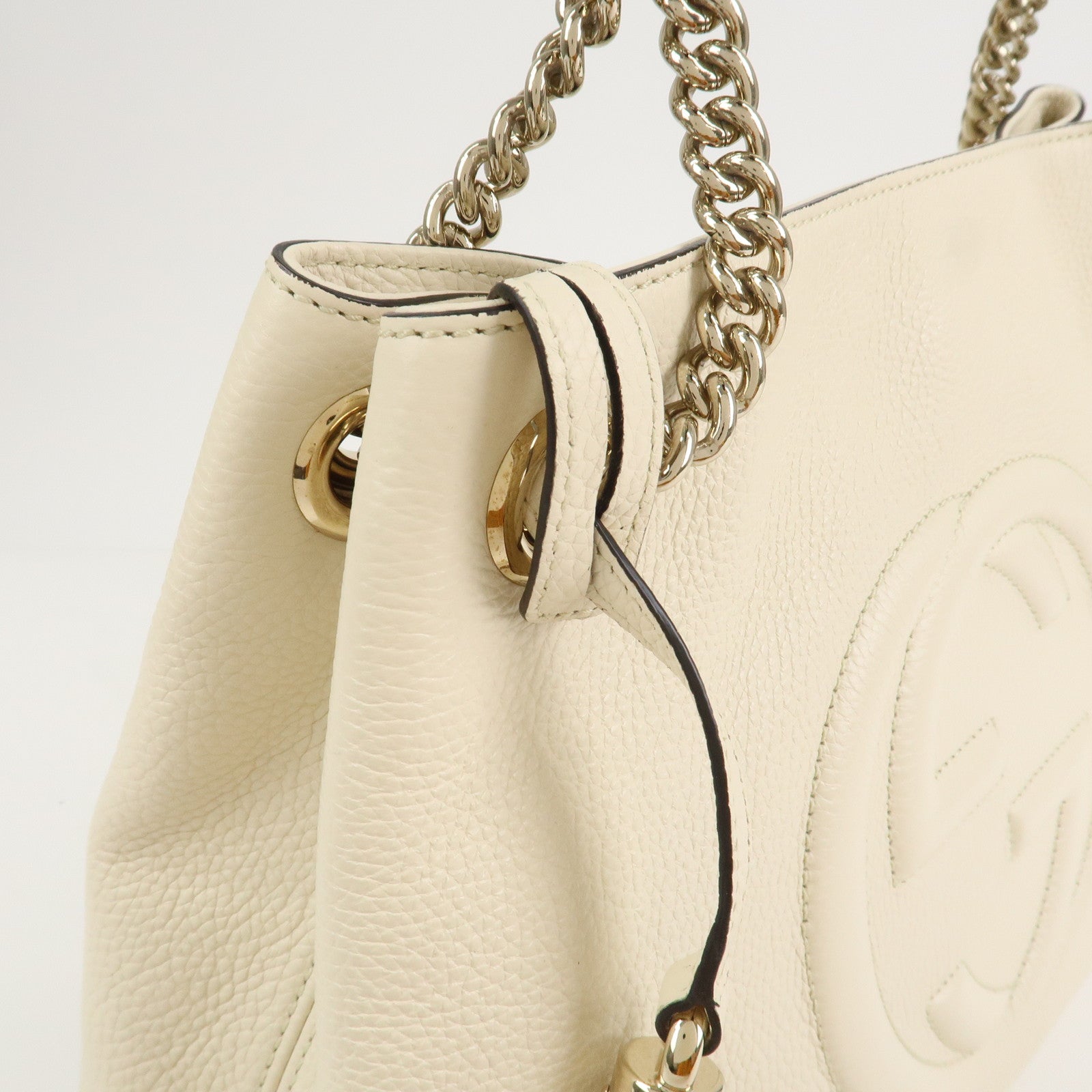 GUCCI SOHO Interlocking G Leather Chain Shoulder Bag White 536196
