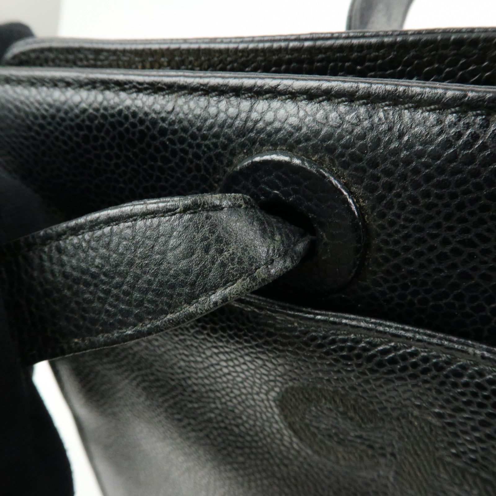 CHANEL Logo Caviarskin Tote Bag Hand Bag Black