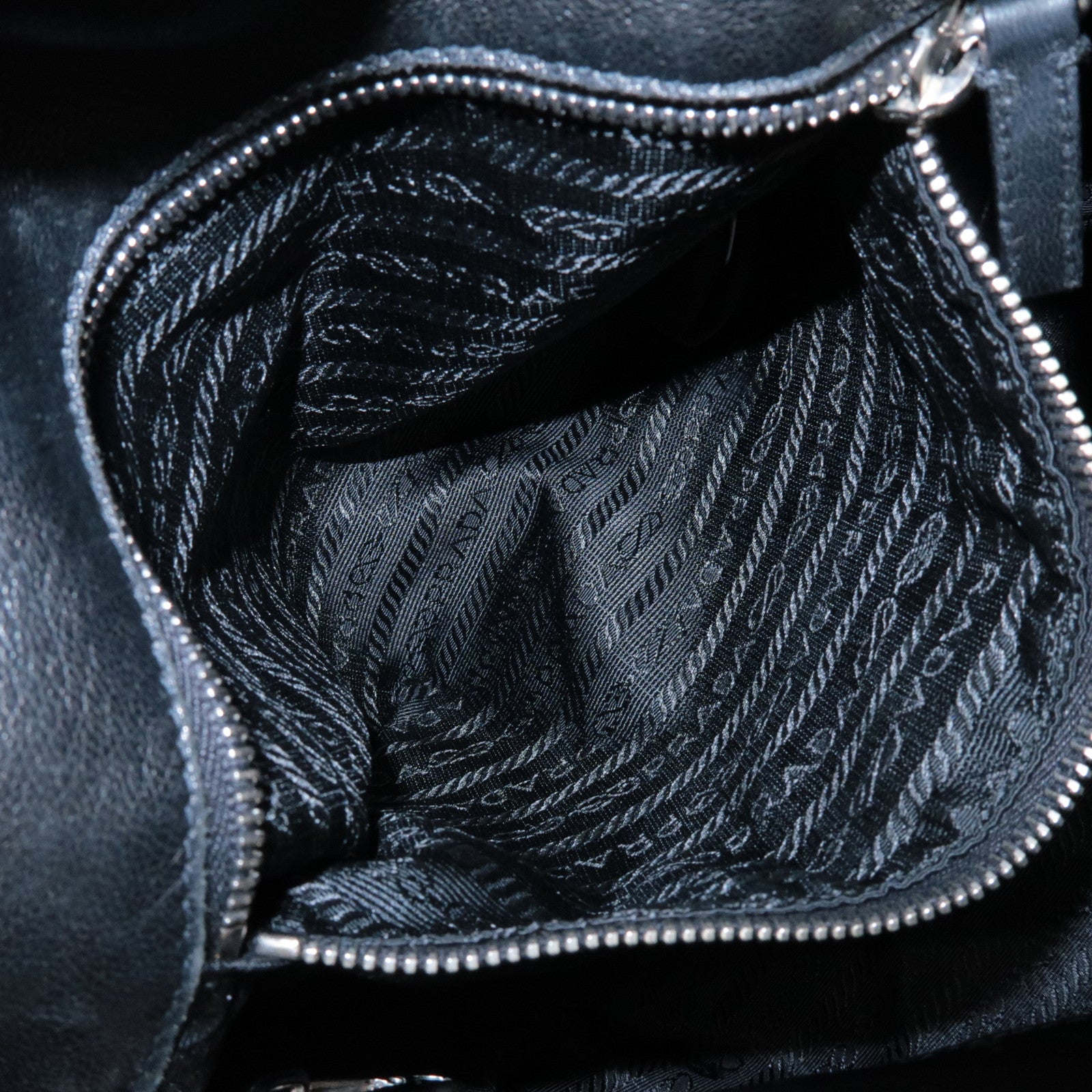 PRADA Triangle Logo Leather Tote Bag Hand Bag Black Used