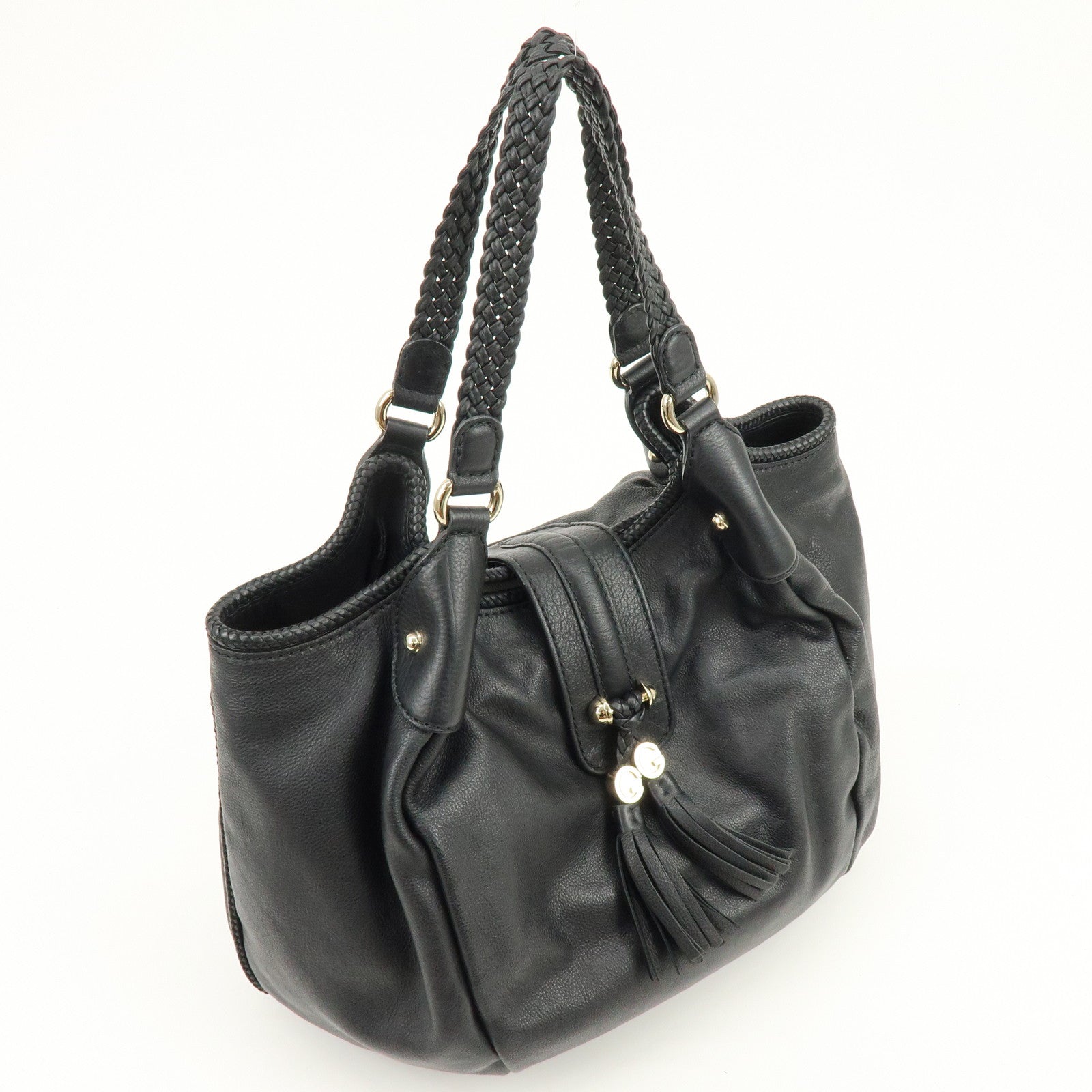 GUCCI Marrakech Leather Shoulder Bag Tote Bag Black 257029