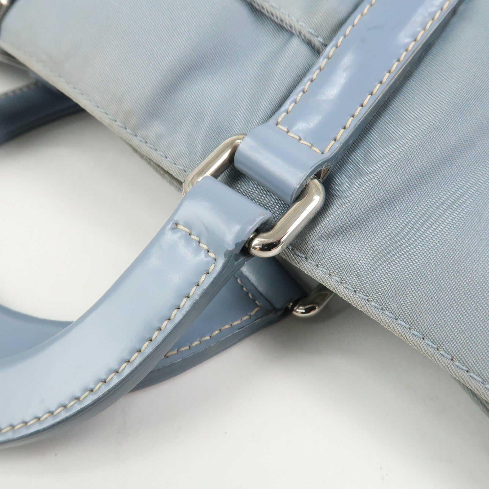 PRADA Triangle Logo Nylon Leather Hand Bag Light Blue