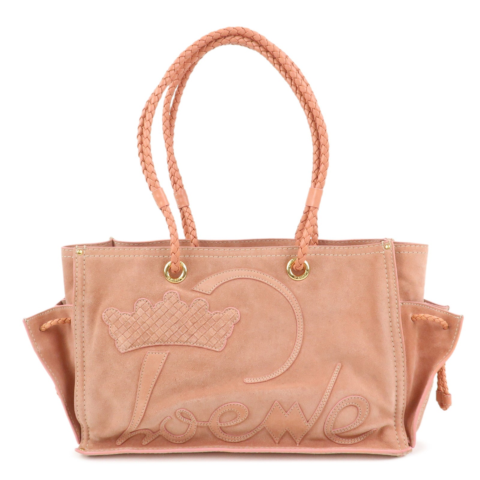 LOEWE Suede Leather Shopper Tote Bag Shoulder Bag Pink