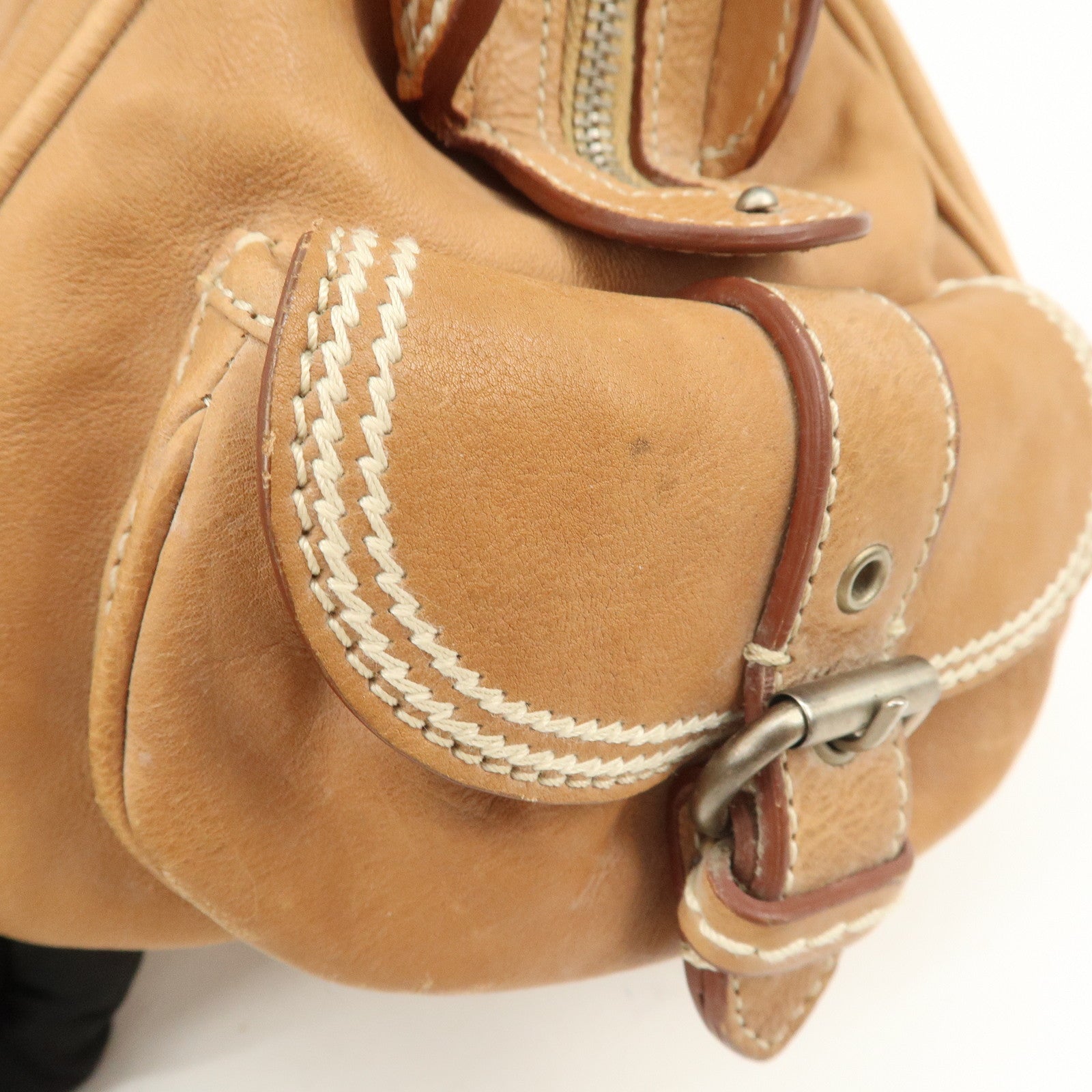 Christian Dior Logo Leather Shoulder Bag Hand Bag Brown