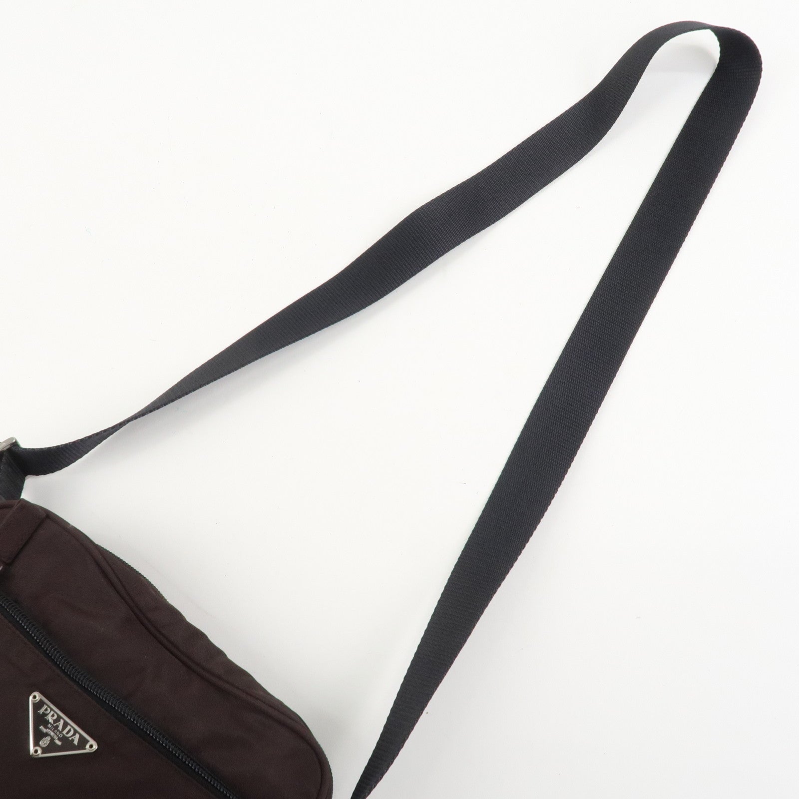 PRADA Triangle Logo Nylon Shoulder Crossbody Bag Brown BT0167