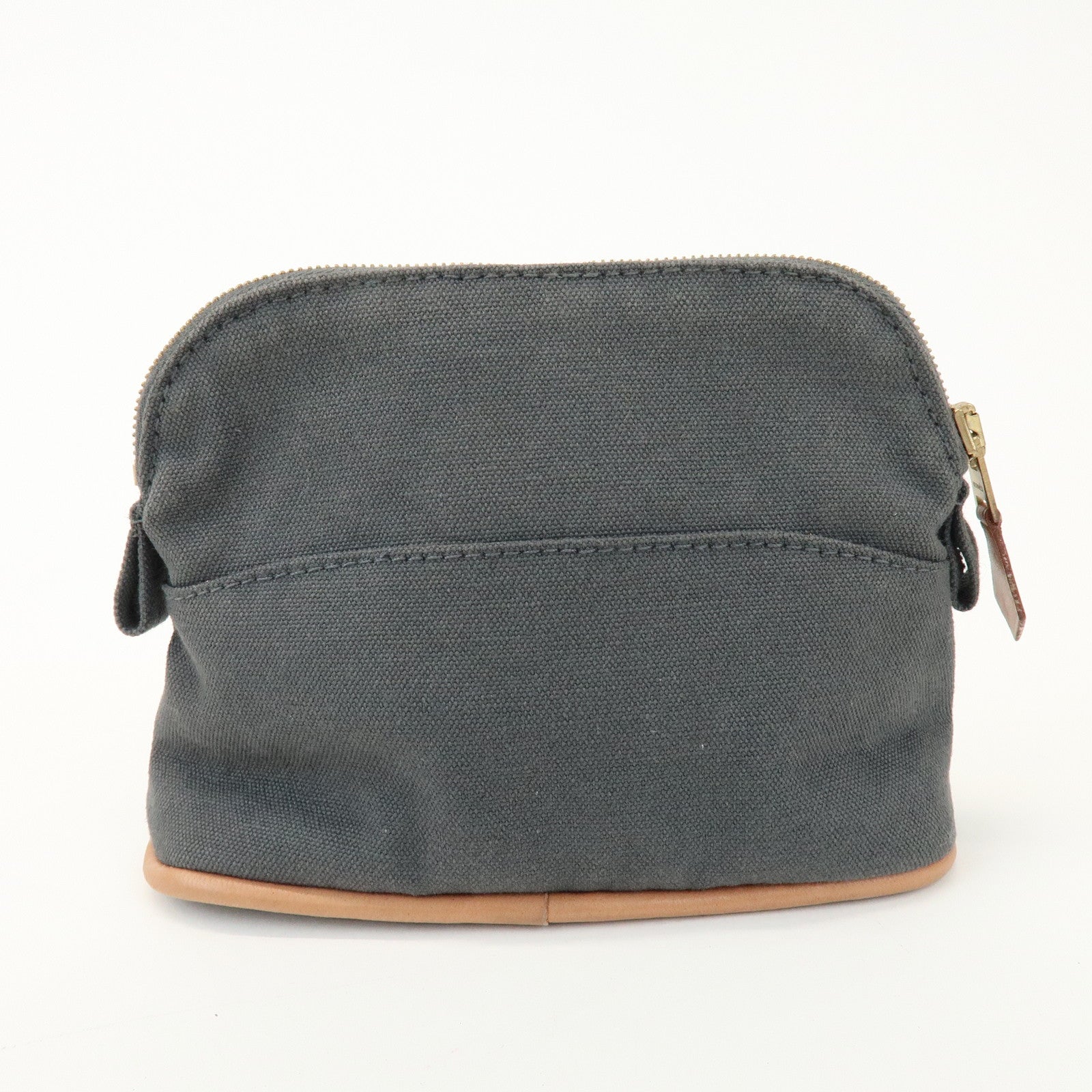 HERMES Logo Canvas Leather Bolide Pouch 16 Cosmetic Pouch