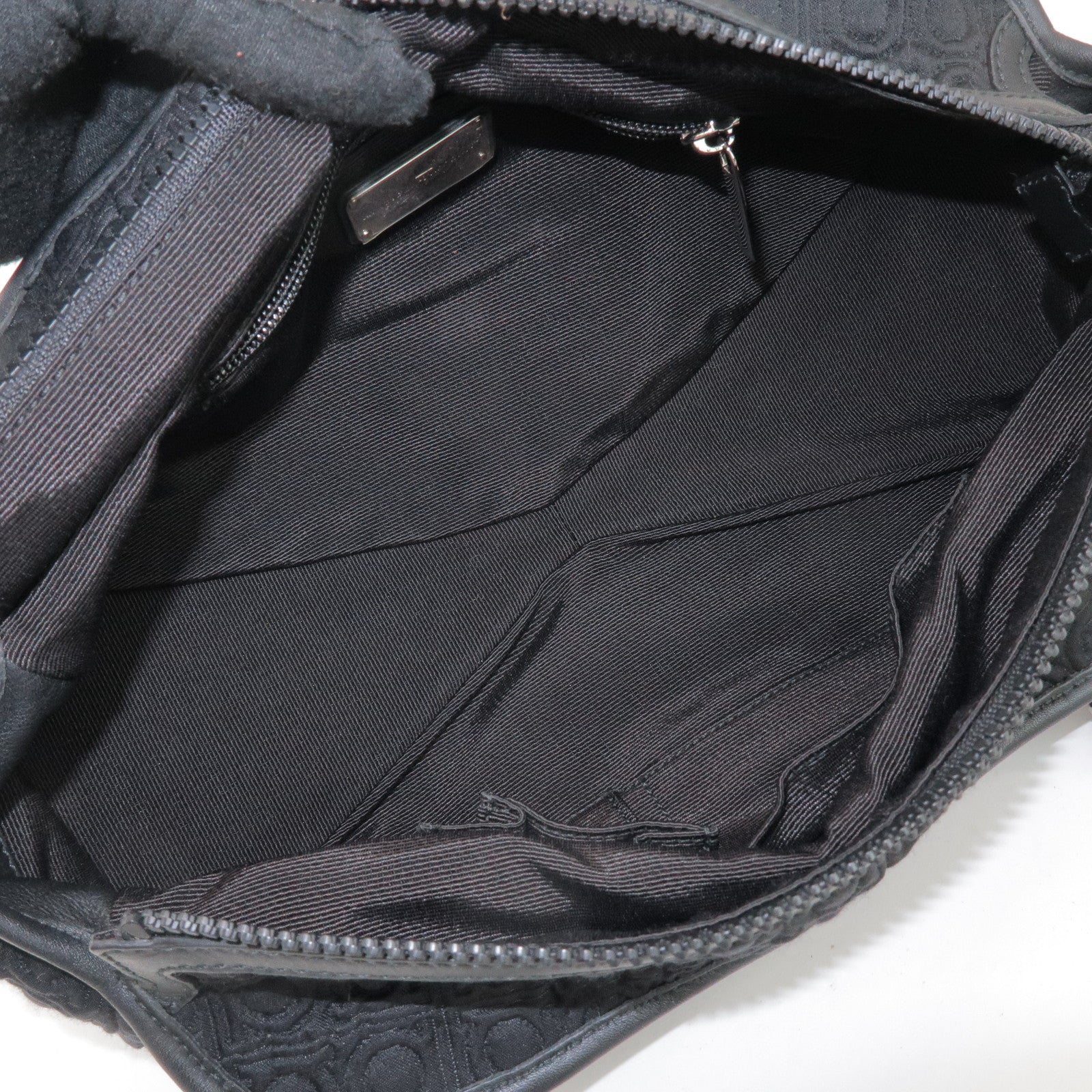 Ferragamo Gancini Canvas Leather Hand Bag Shoulder Bag Black