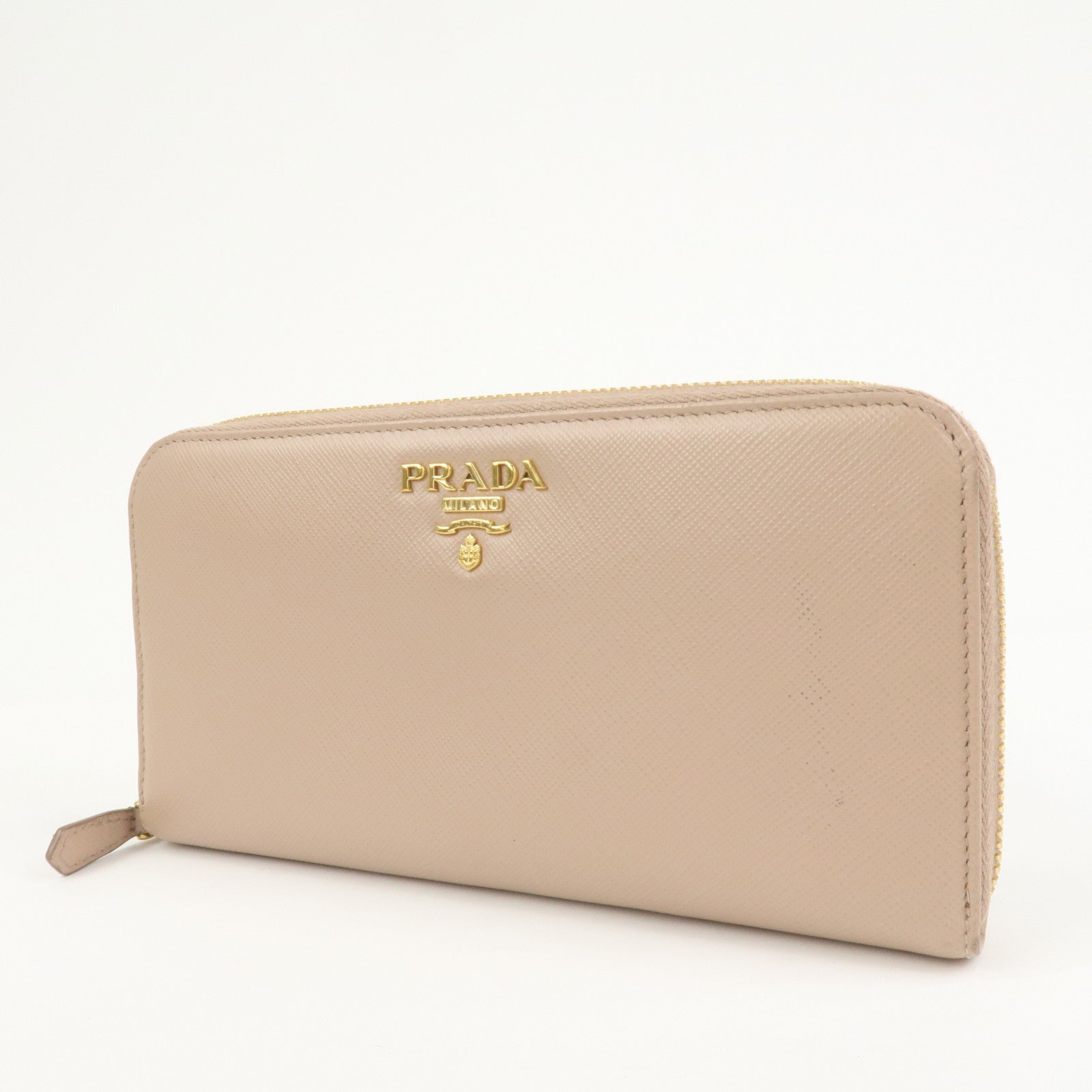 PRADA Logo Saffiano Leather Round Zippy Long Wallet Beige 1ML506