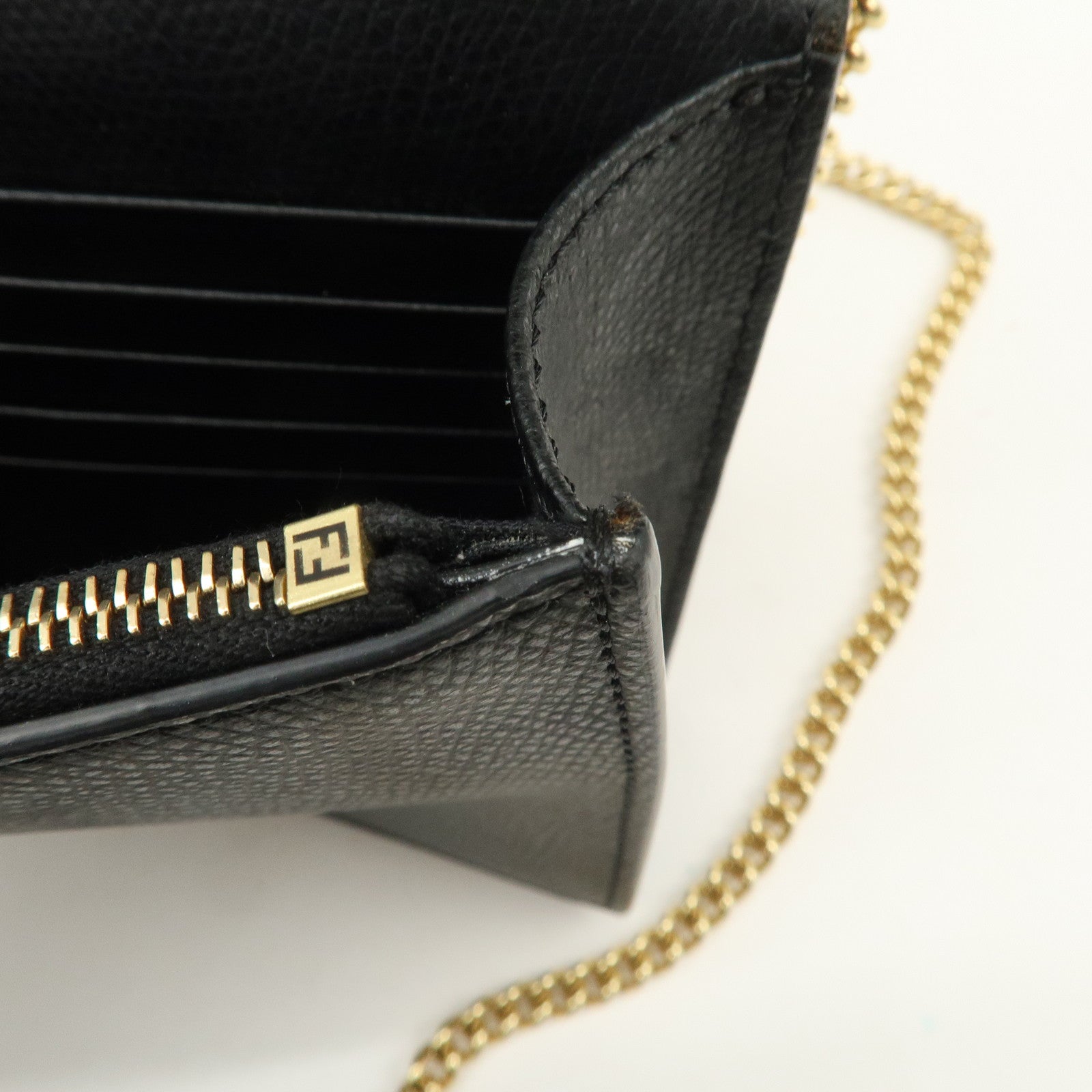 FENDI F is FENDI Leather Chain Shoulder Bag Black Brown 8BS006 Used