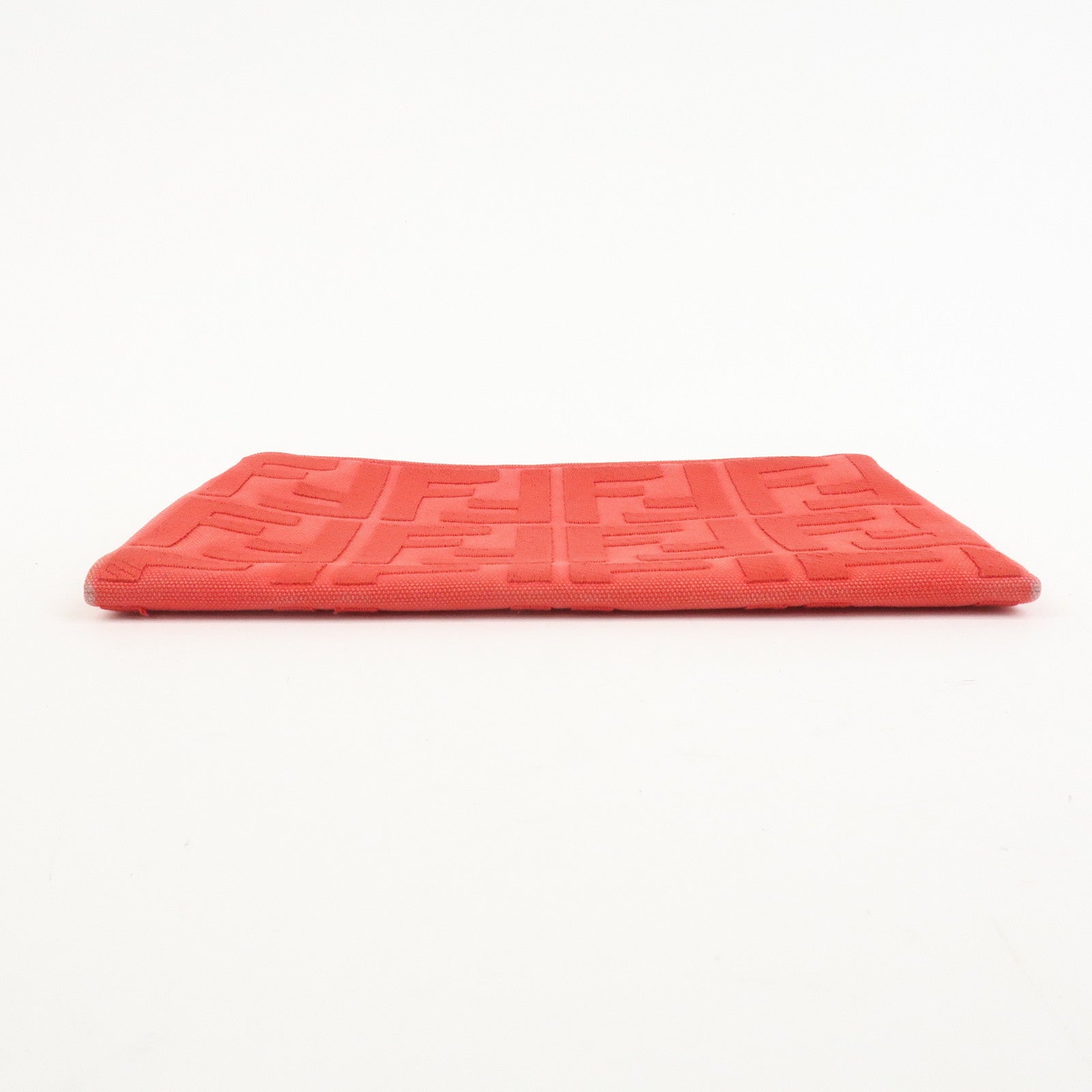 FENDI Zucca Canvas Leather Clutch Bag Cosmetic Bag Red 8N0148