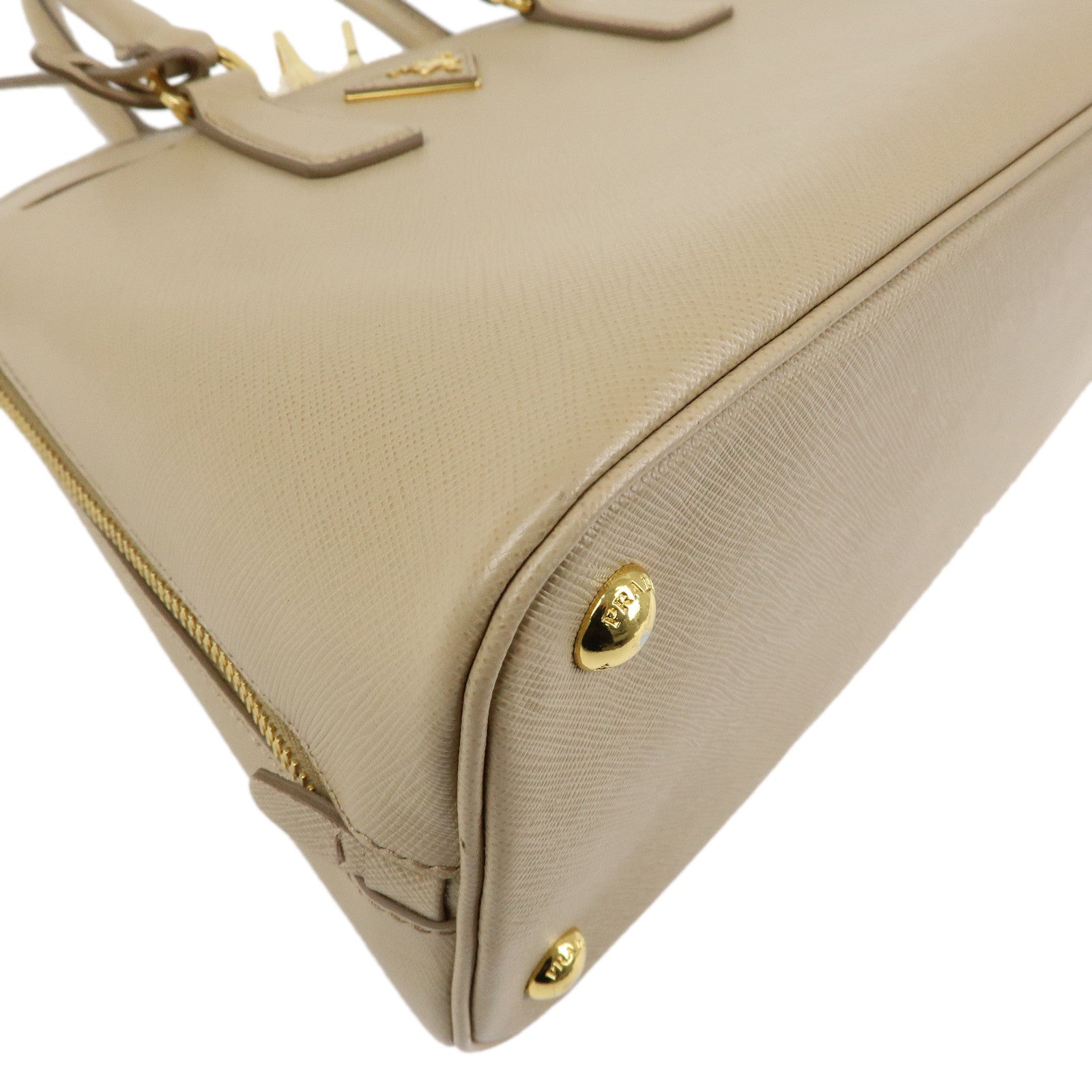 PRADA Triangle Logo Saffiano Leather 2Way Shoulder Bag Beige BL0837