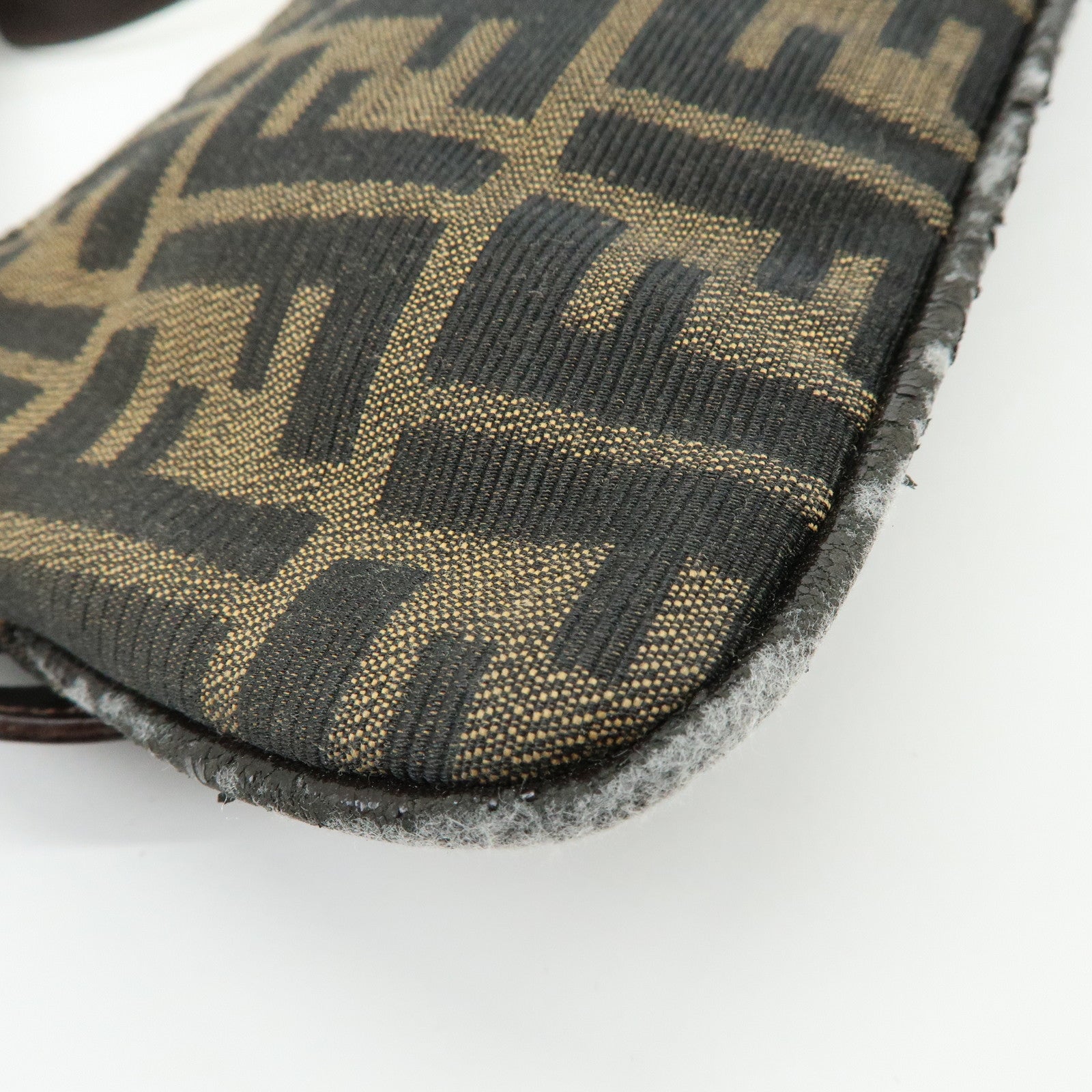 FENDI Zucca Canvas Leather Shoulder Bag Hand Bag Brown Black