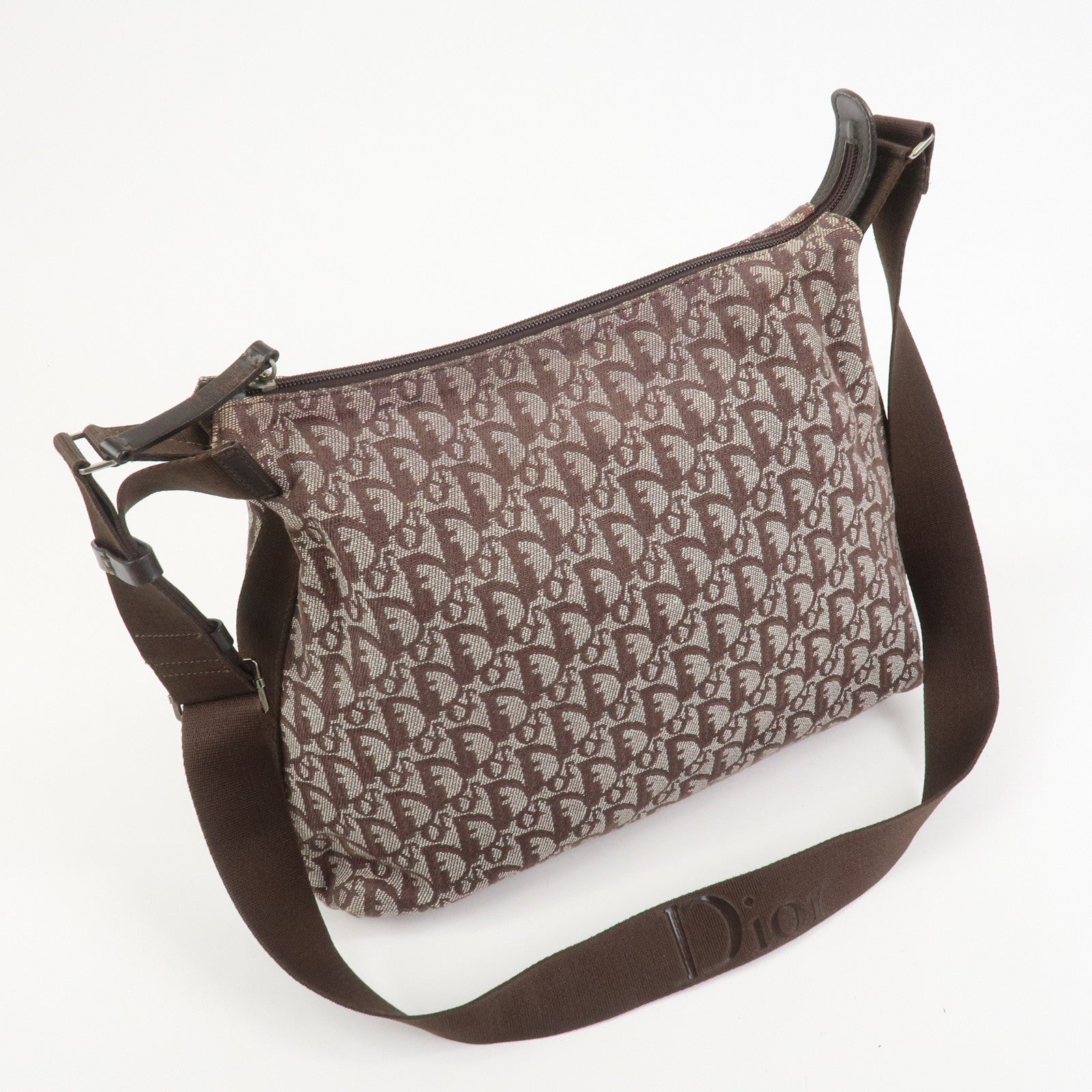 Christian Dior Trotter Jacguard Canvas Shoulder Crossbody Bag Brown
