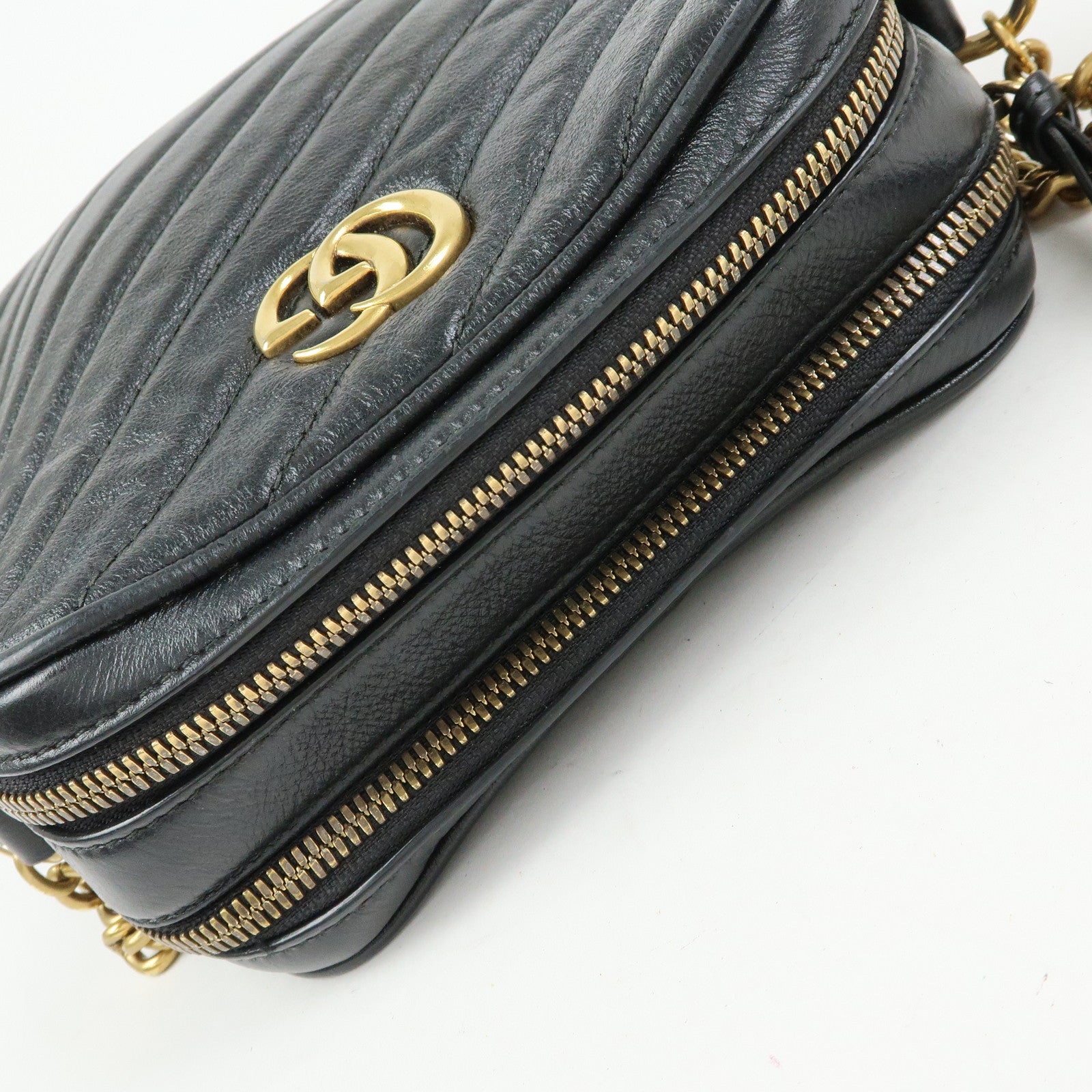 GUCCI GG Marmont Leather Chain Shoulder Crossbody Bag Black 550155