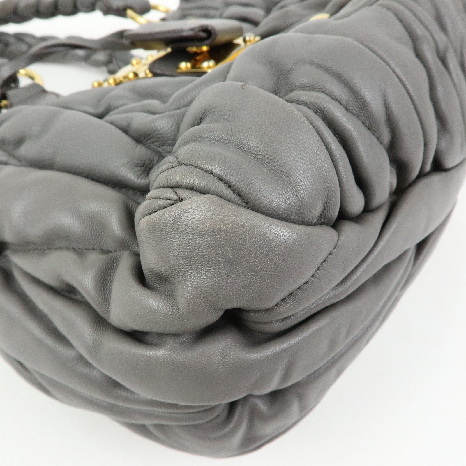 MIU MIU Matelasse Nappa Leather Hand Bag Gray RN0473