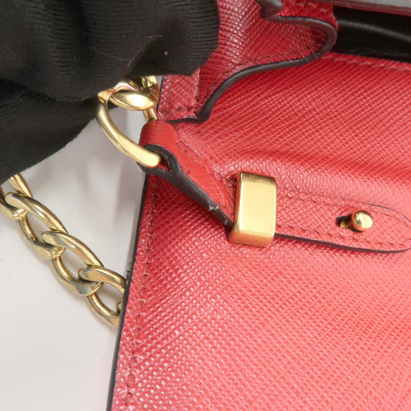 PRADA Logo Saffiano Leather Chain Shoulder Bag Red 1BH007