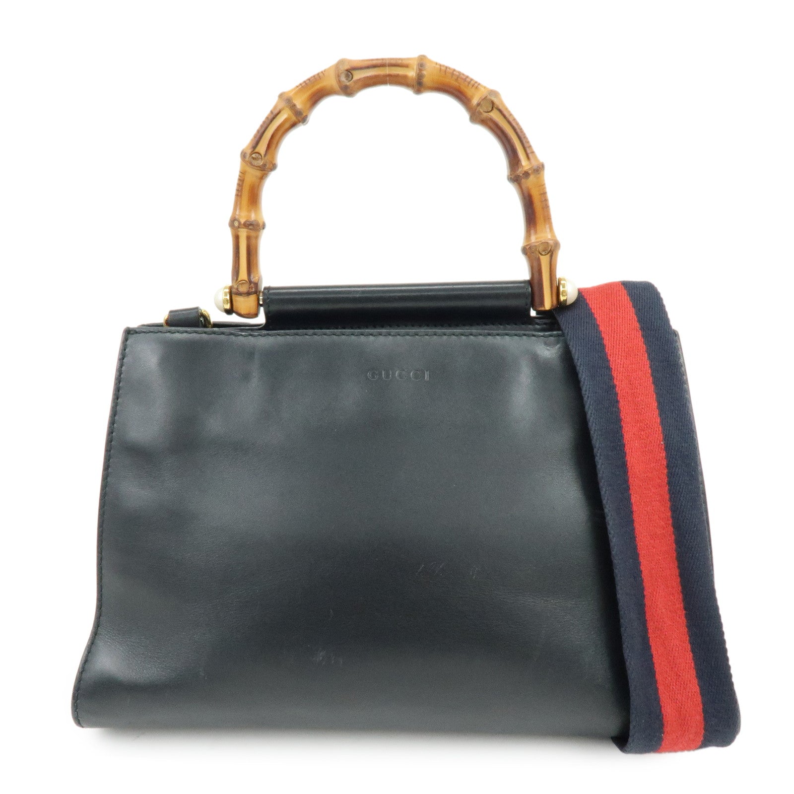 GUCCI Sherry Nymphaea Bamboo Leather 2Way Bag Black 459076