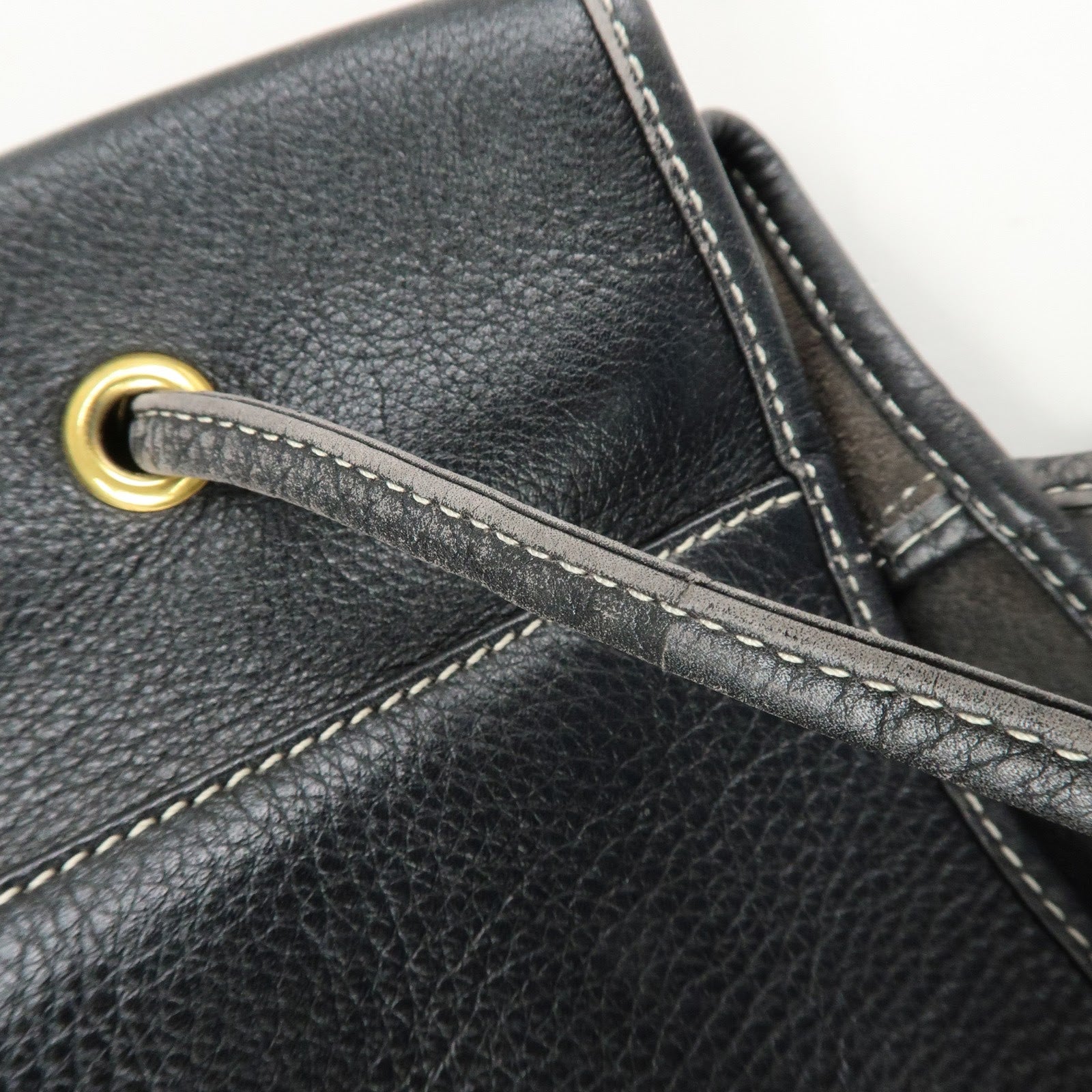 Christian Dior Leather CD Logo Drawstring Shoulder Bag Black Used